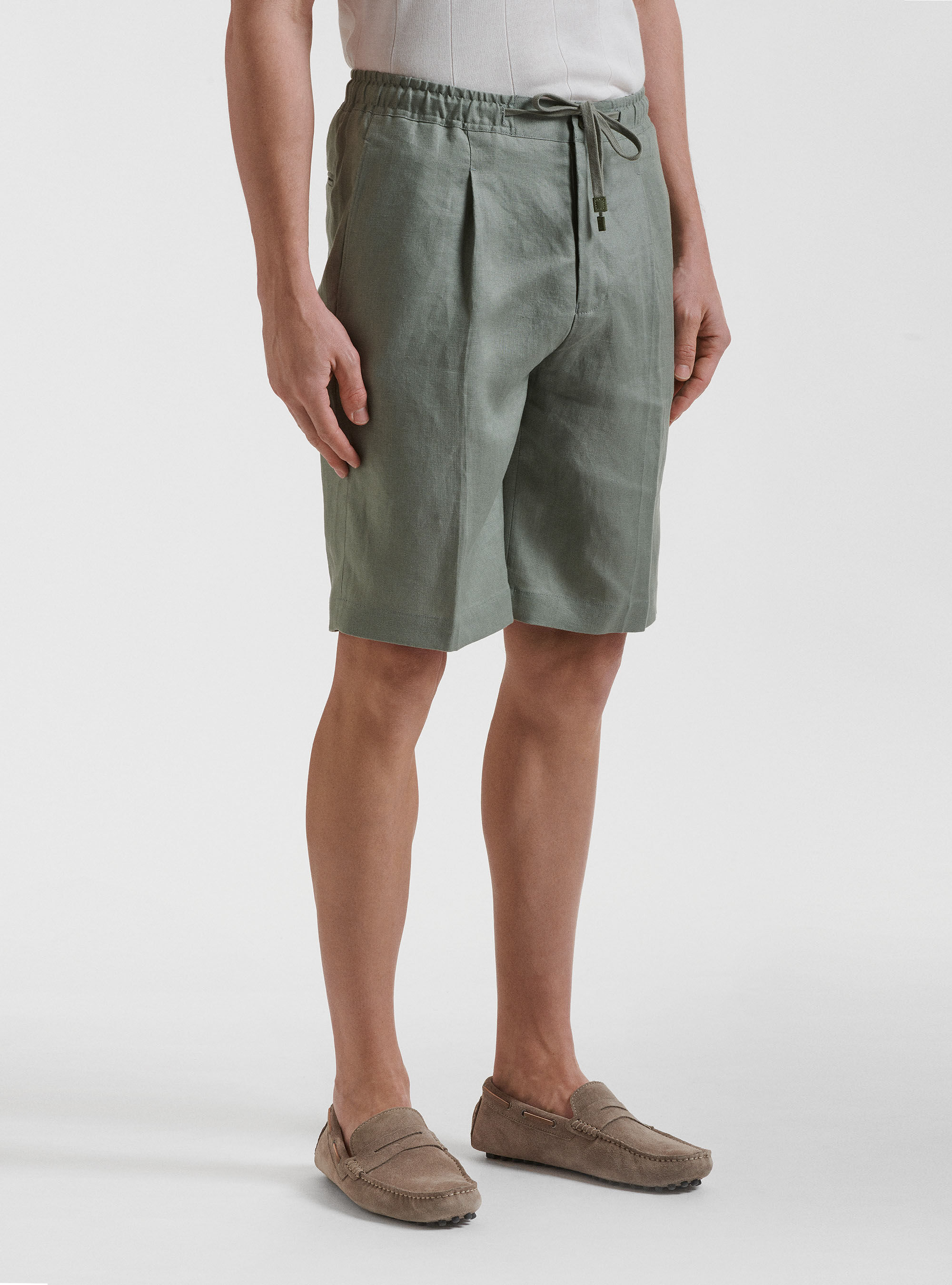 Bermuda tinta unita in lino, SALVIA 0602C