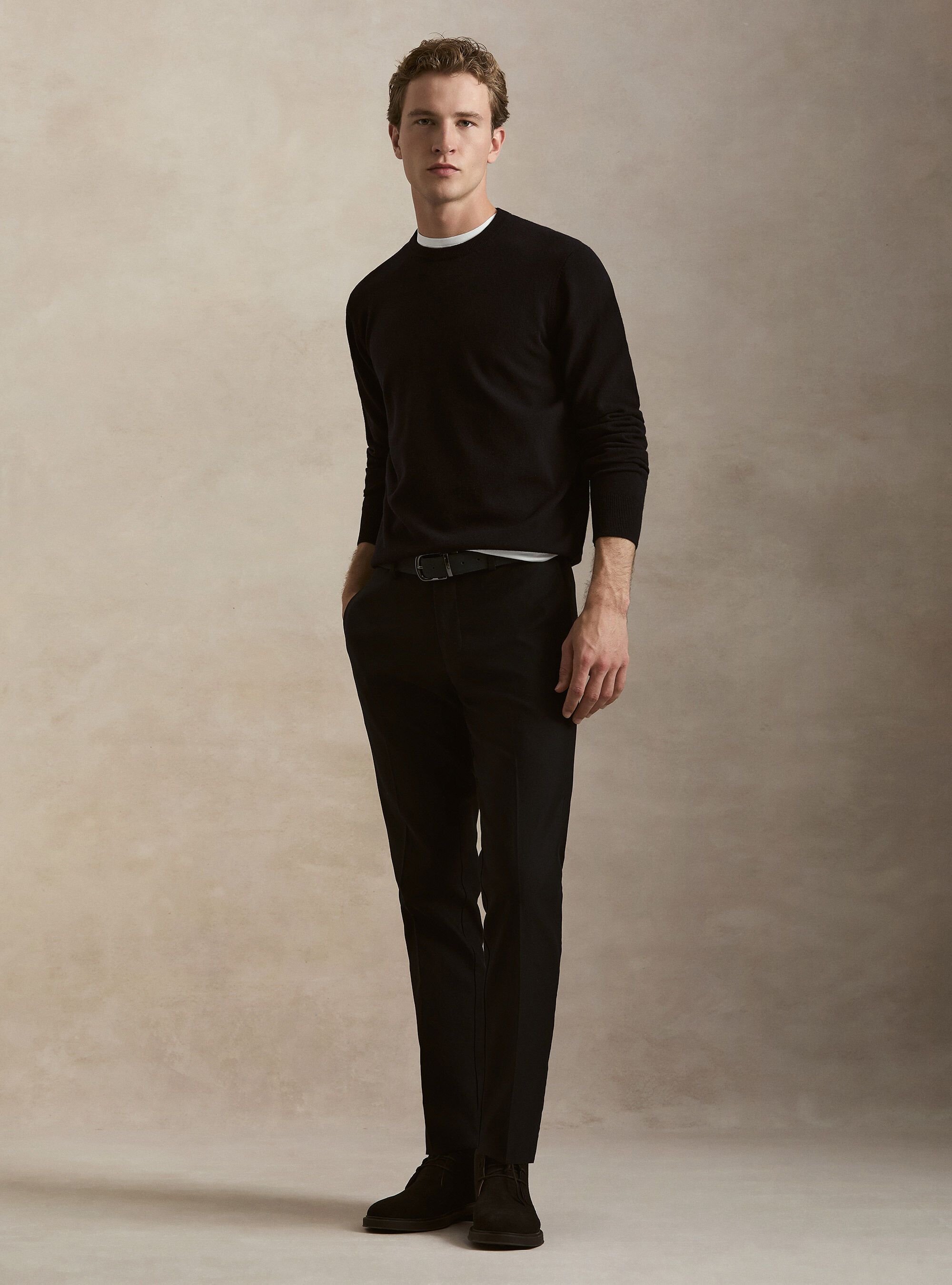 Lambswool and cashmere crewneck sweater, NAVY BLUE
