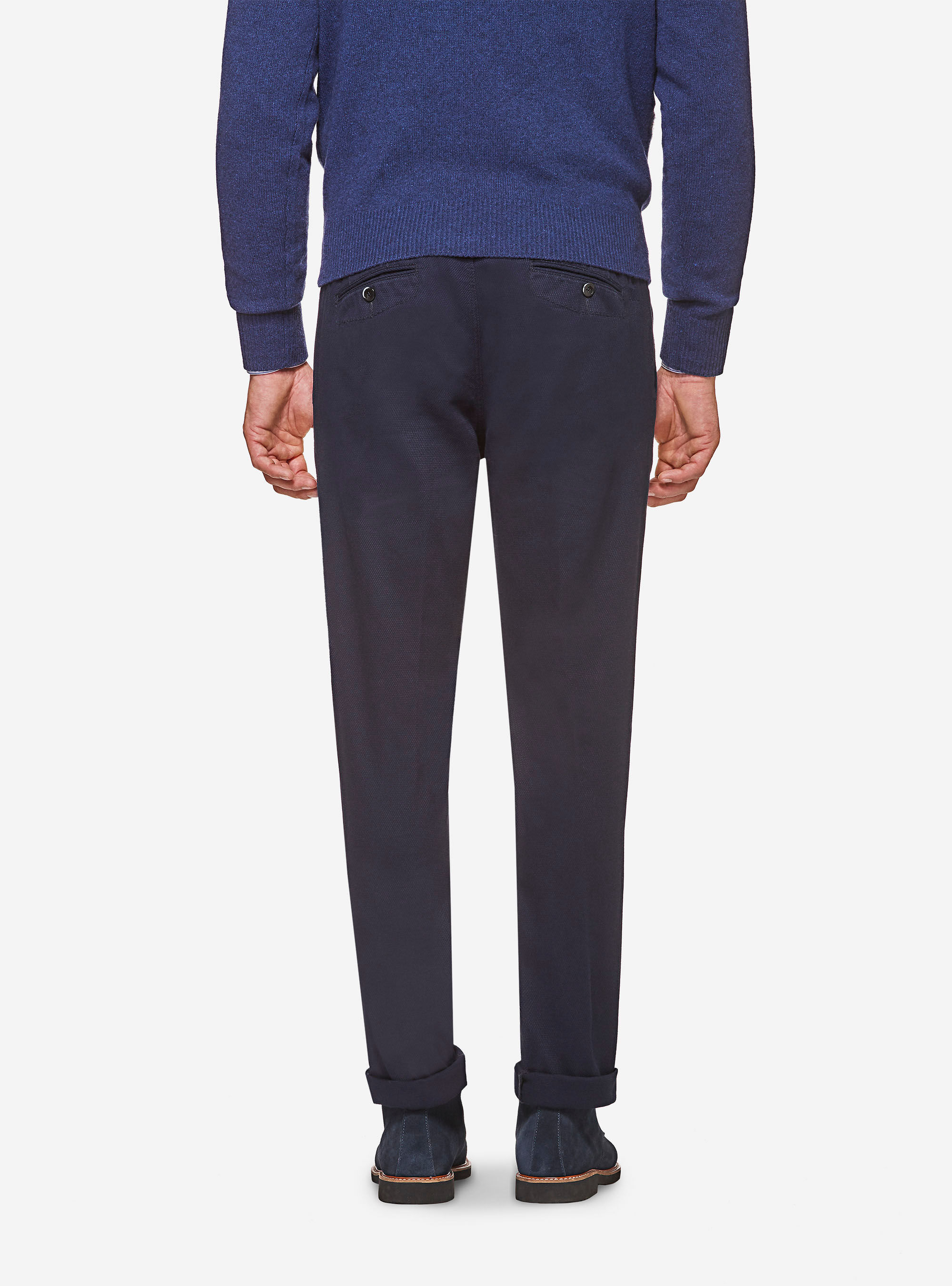 Pantaloni chino slim fit in gabardina armaturata, BLU NAVY