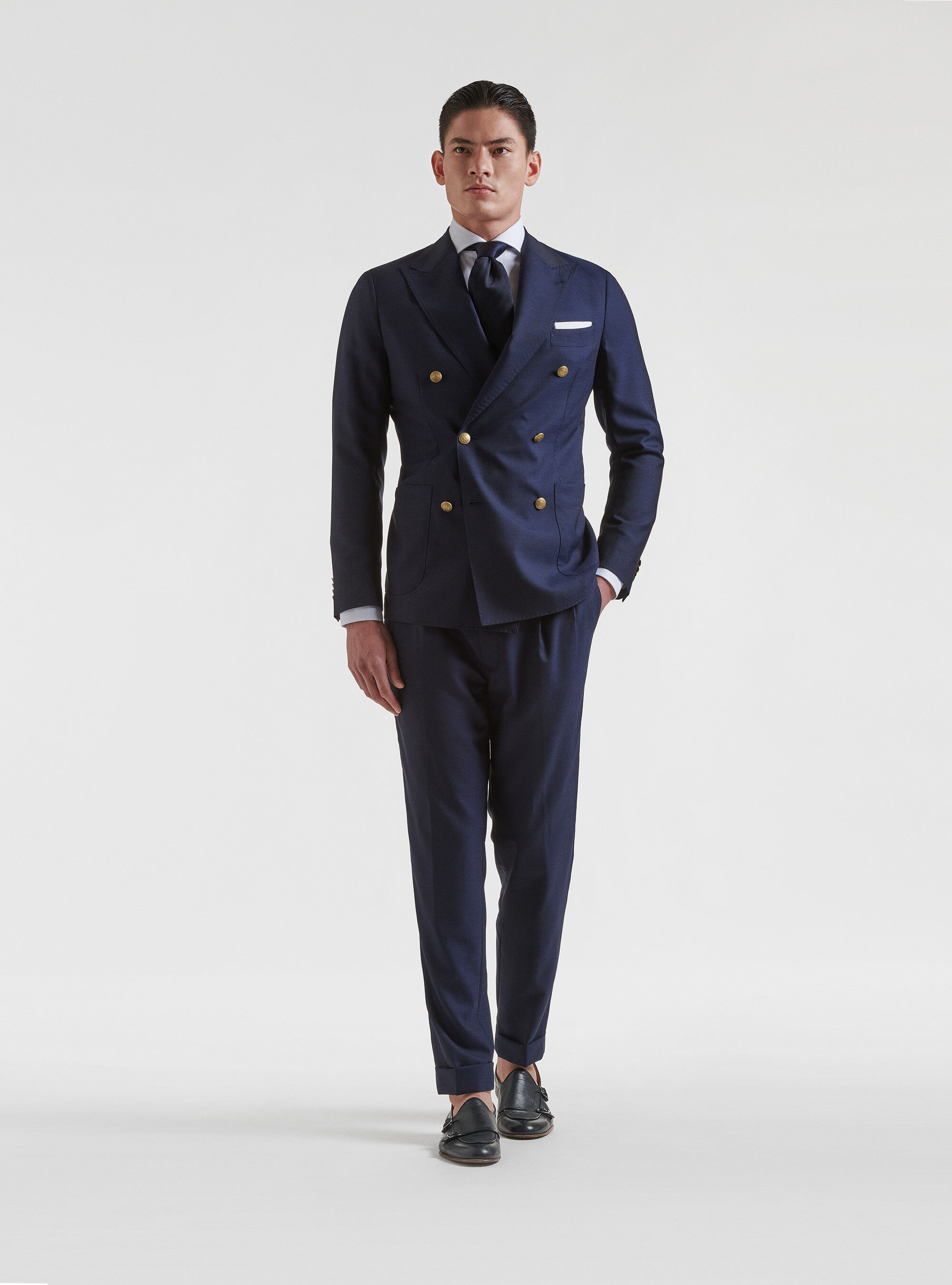 Double breasted blazer with metal buttons in pure wool Vitale
