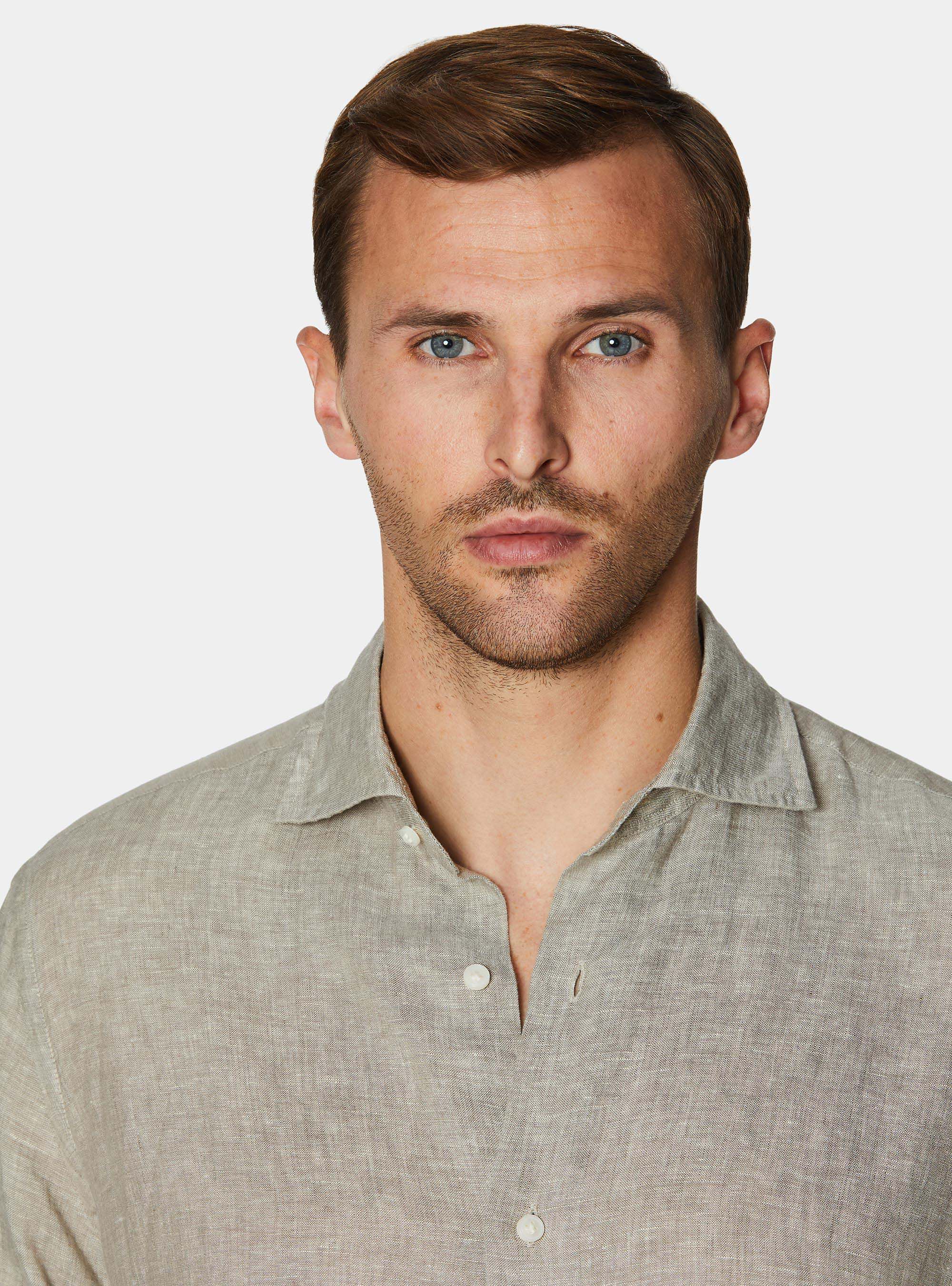 Pure linen shirt, SABBIA MELANGE 0564C