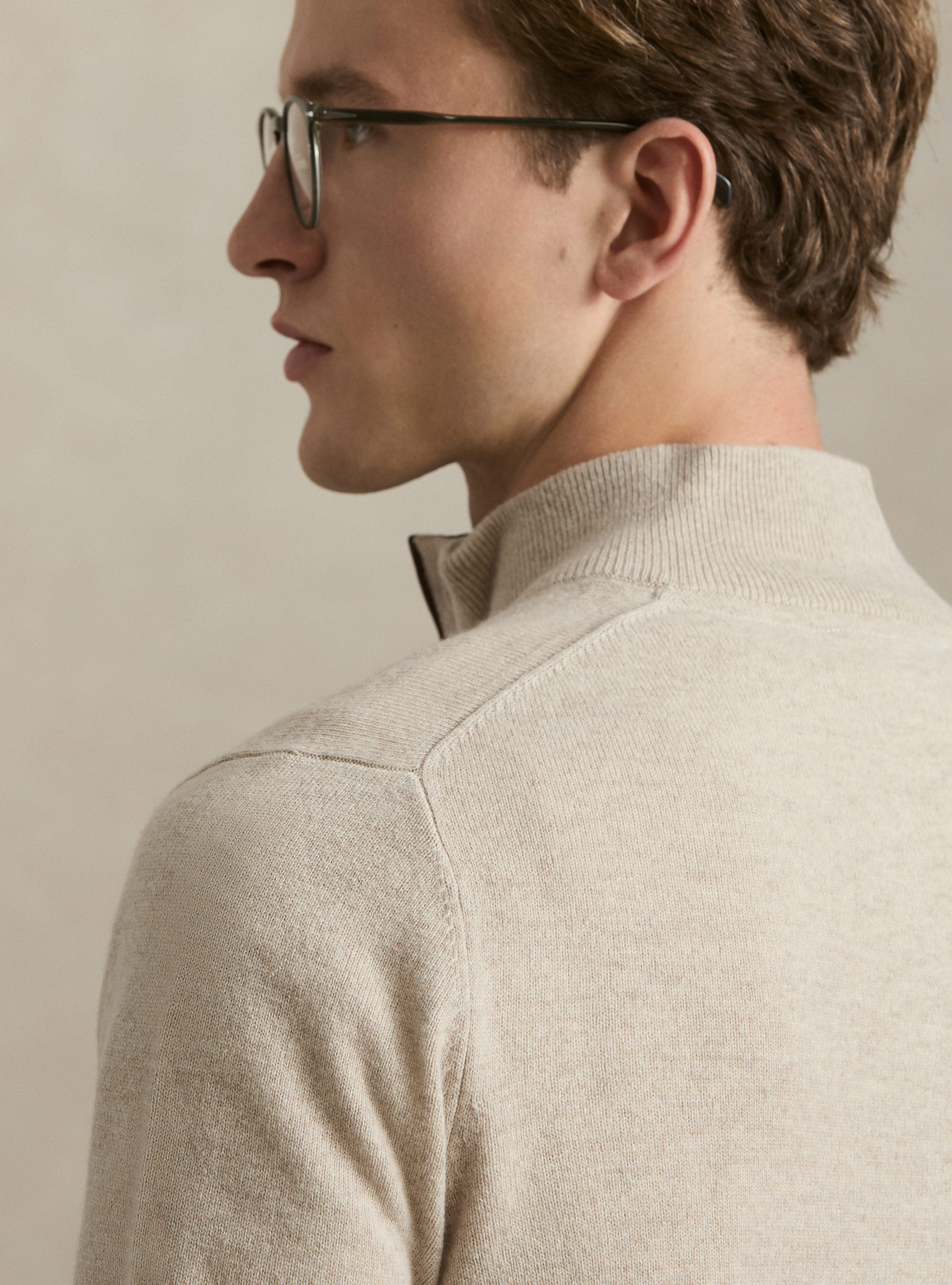 Lambswool-Kaschmir-Troyer mit Rei&szlig;verschluss, ECRU 0560C