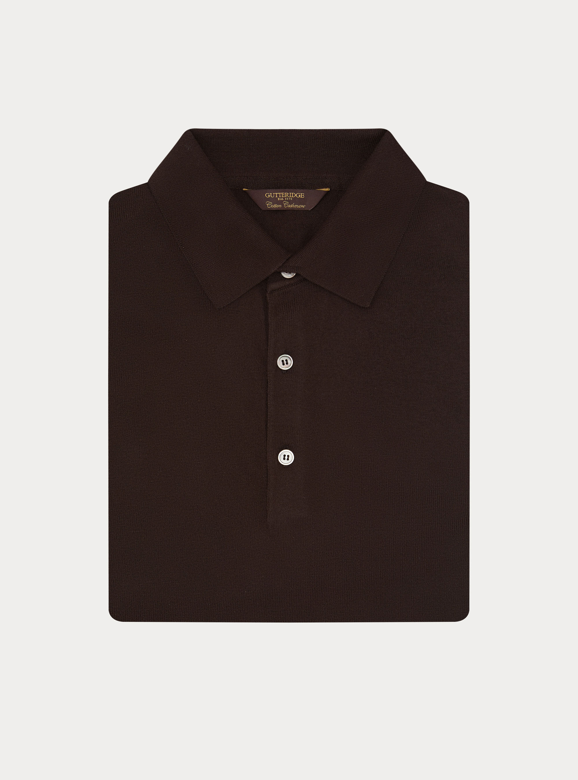 Polo in maglia di cotone e cashmere, MARRONE