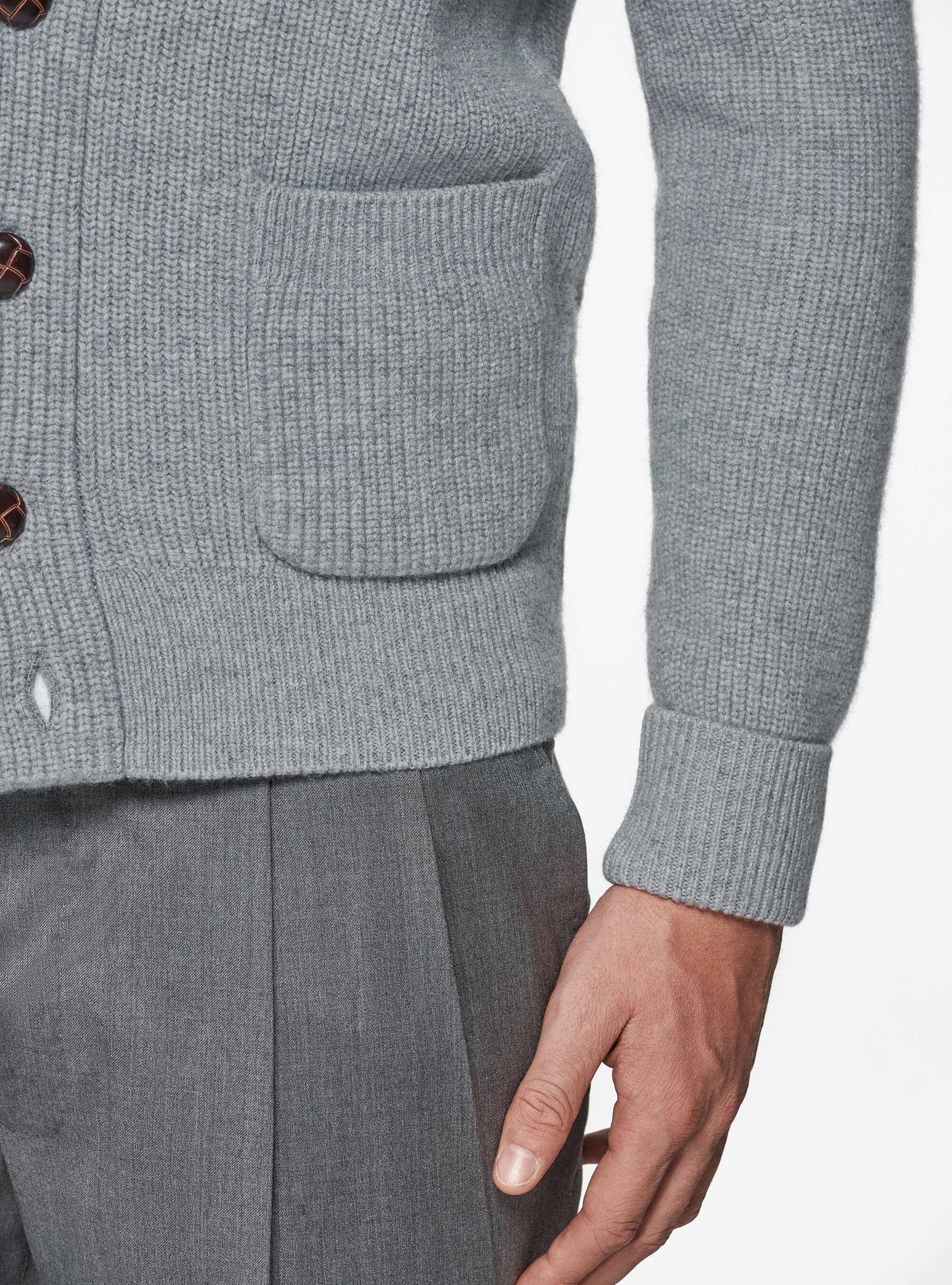 Pure merino wool shawl knit cardigan, GRIGIO MELANGE 0151C