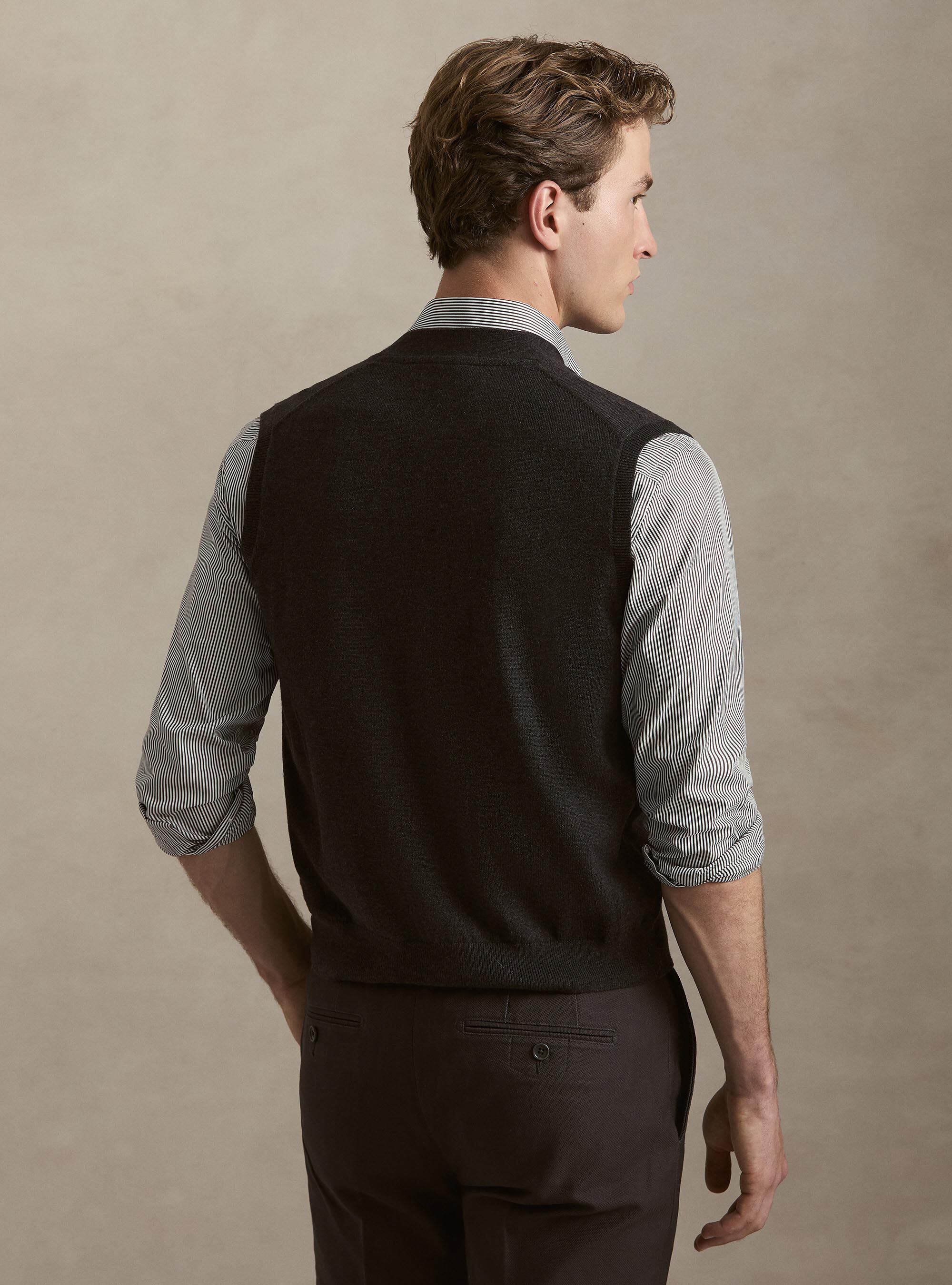Knitted wool-blend buttoned vest, ASPHALT GREY