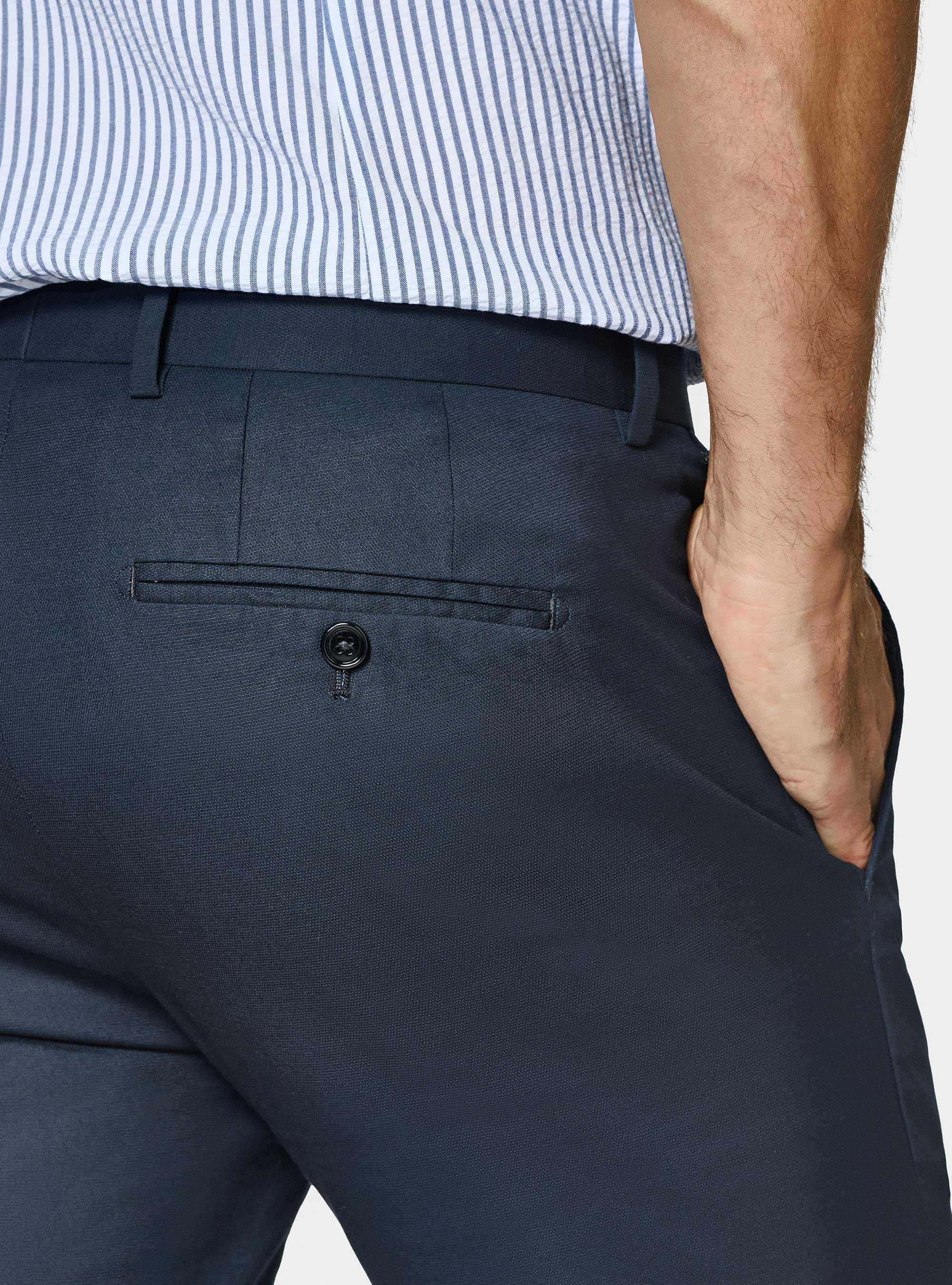 Pantaloni abito in cotone armaturato, BLU NAVY