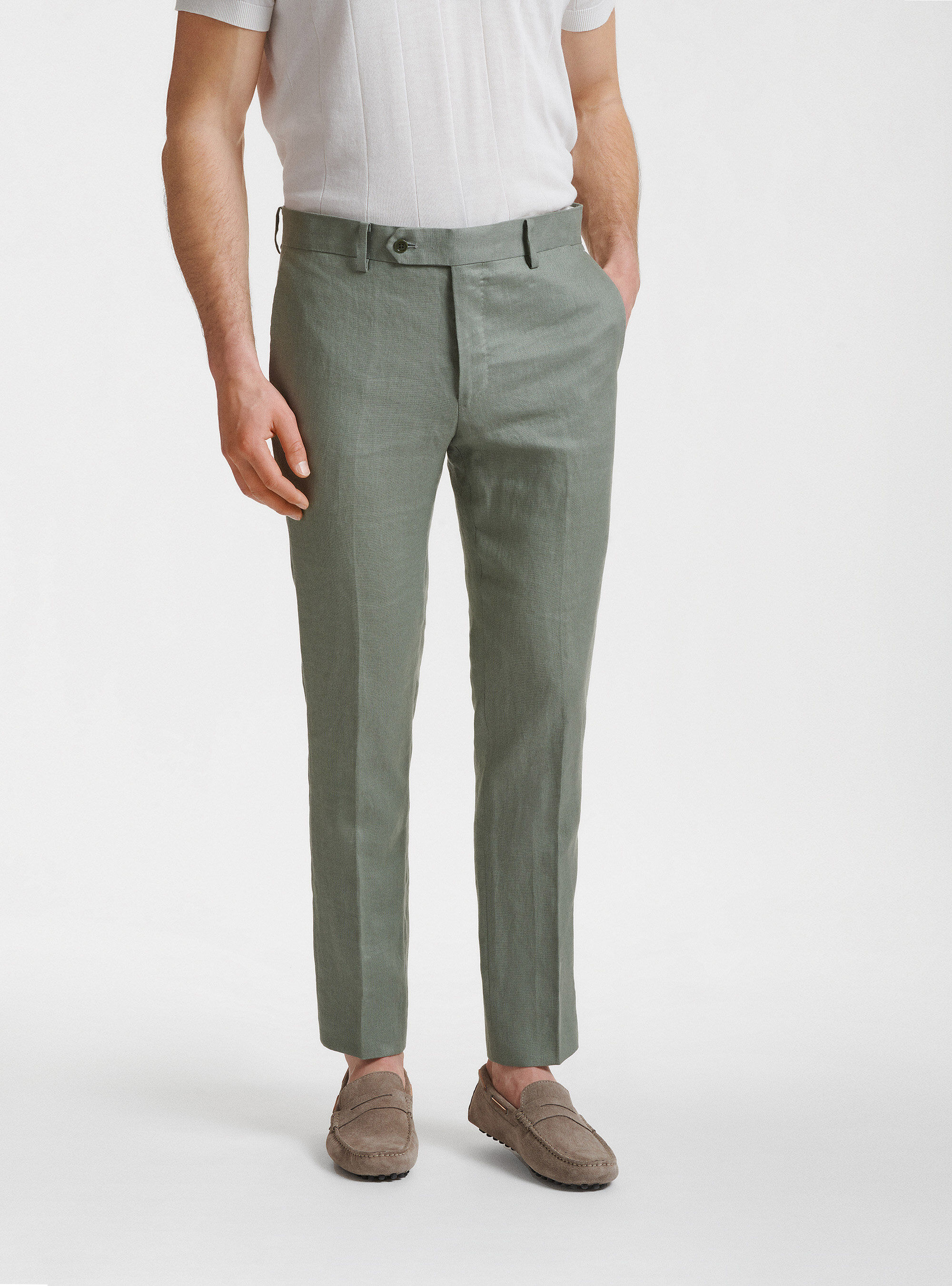 Pantaloni per abito in puro lino, SALVIA 0602C