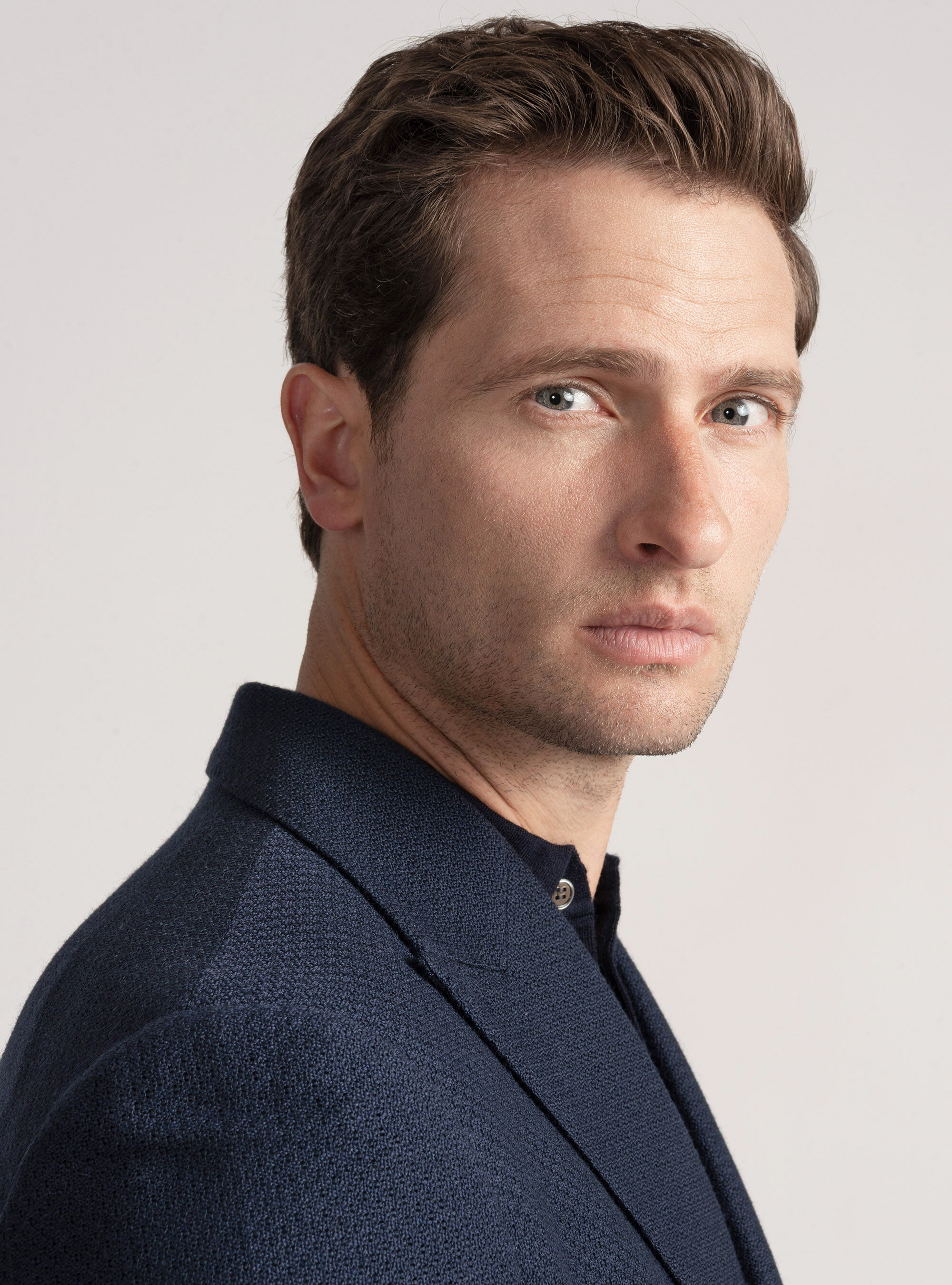 Giacca doppiopetto  giro inglese in lana e cotone, BLU NAVY