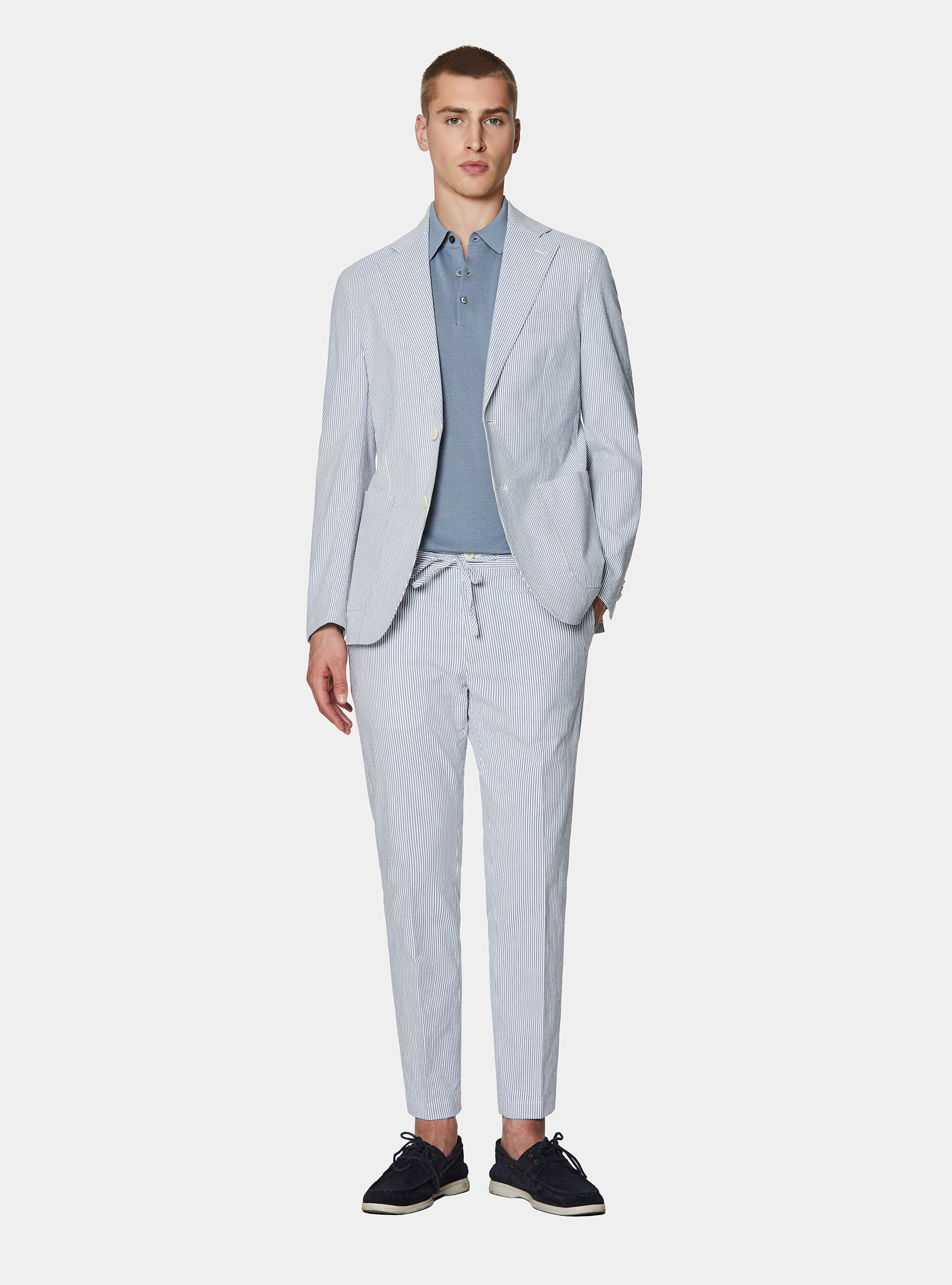 Giacca in cotone seersucker rigato, BLU