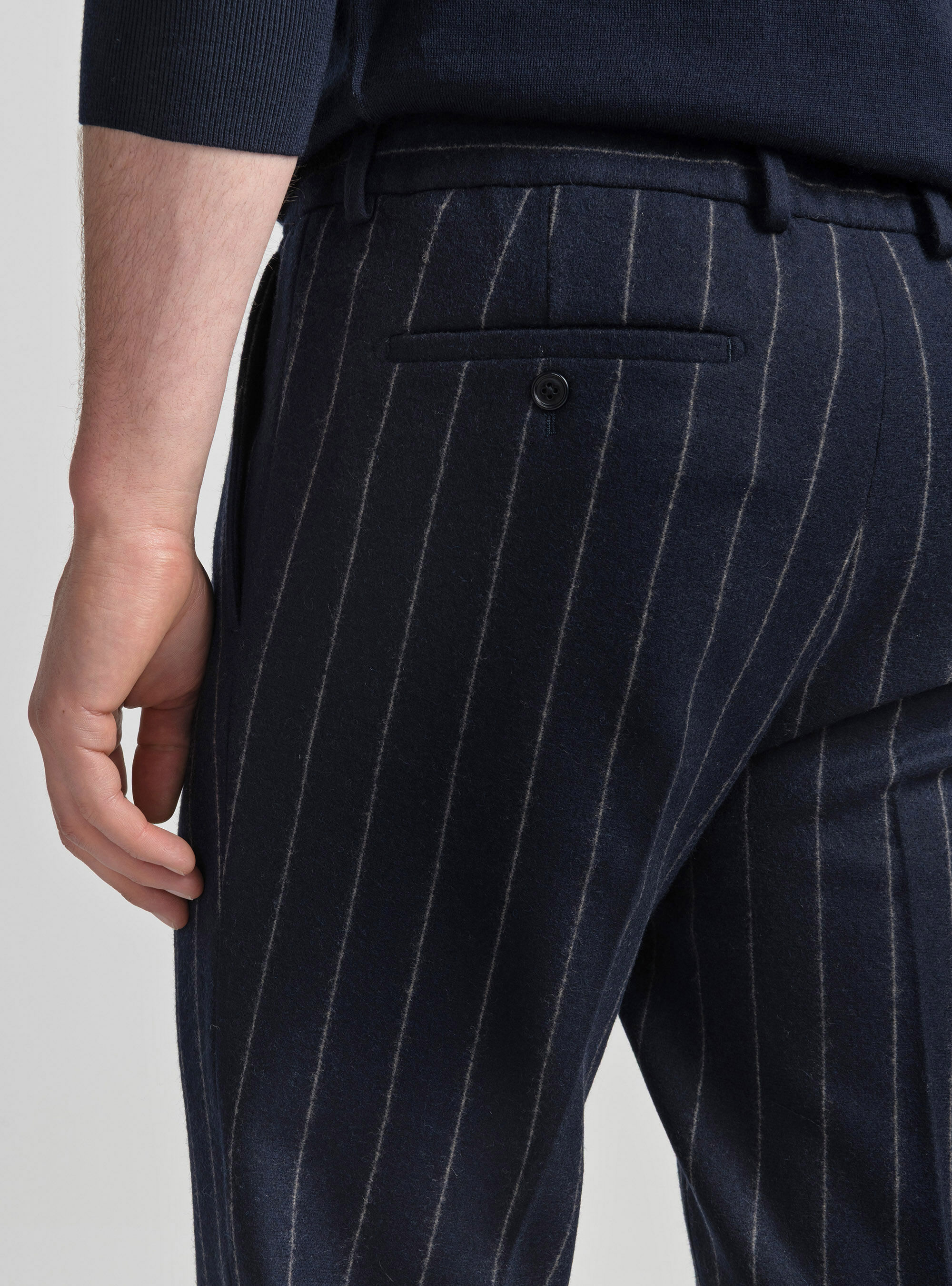 Pinstripe jersey double-breasted suit trousers, NAVY BLUE