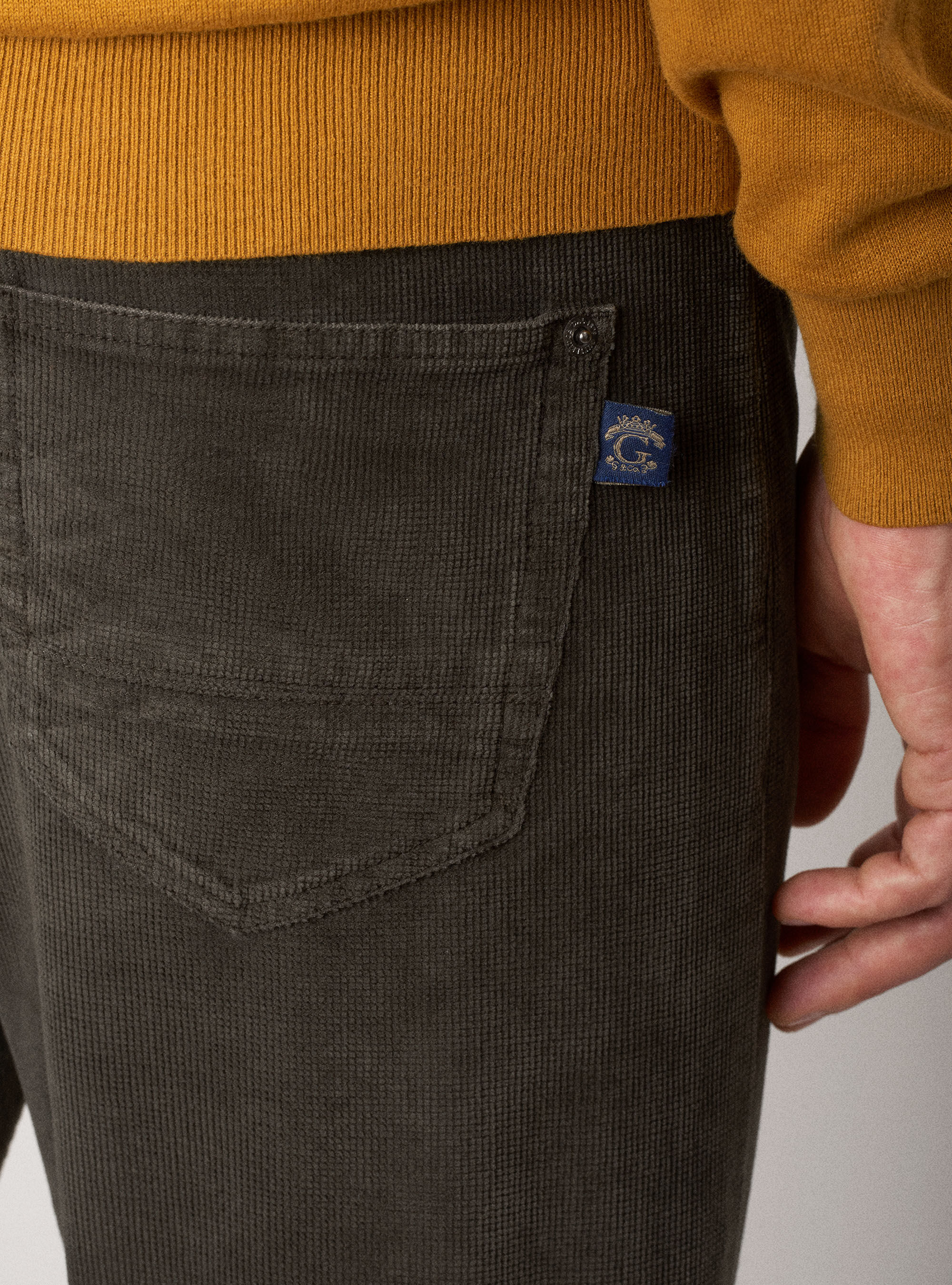 Washed cotton velvet denim type pants, BROWN