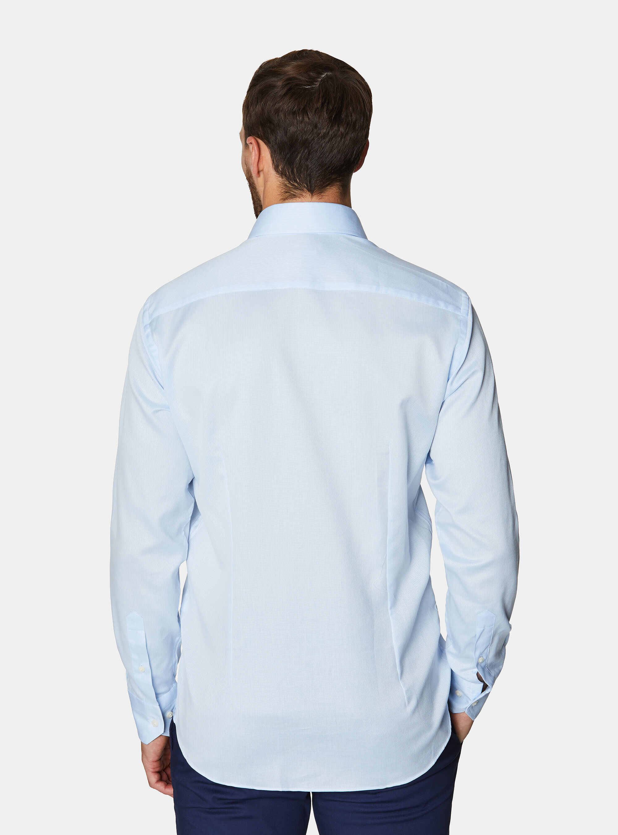 Camicia in cotone operato, AZZURRO