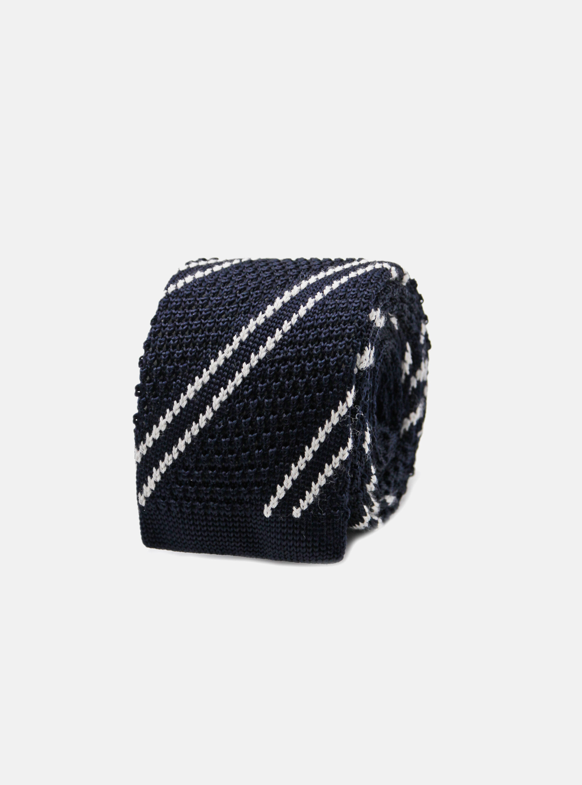 Knitted diagonal stripes tie, NAVY BLUE