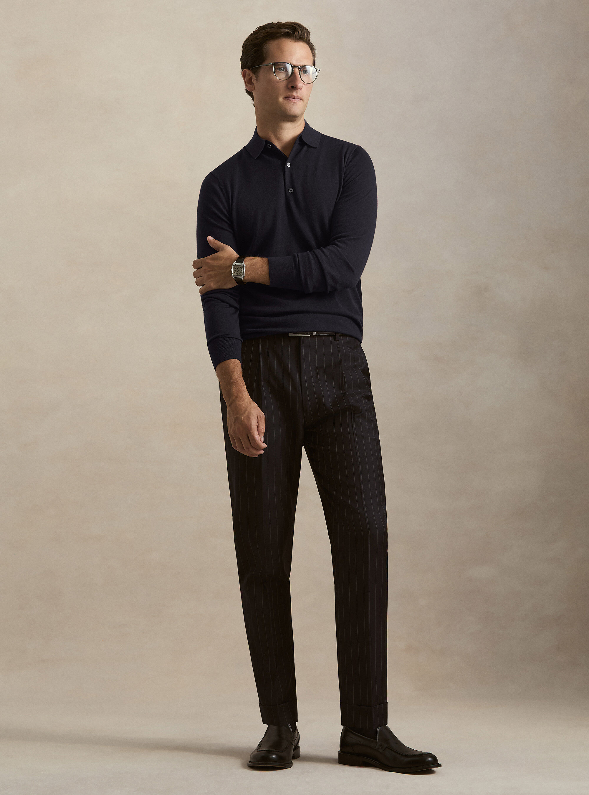 Polo in maglia in lana merino extrafine, BLU NAVY
