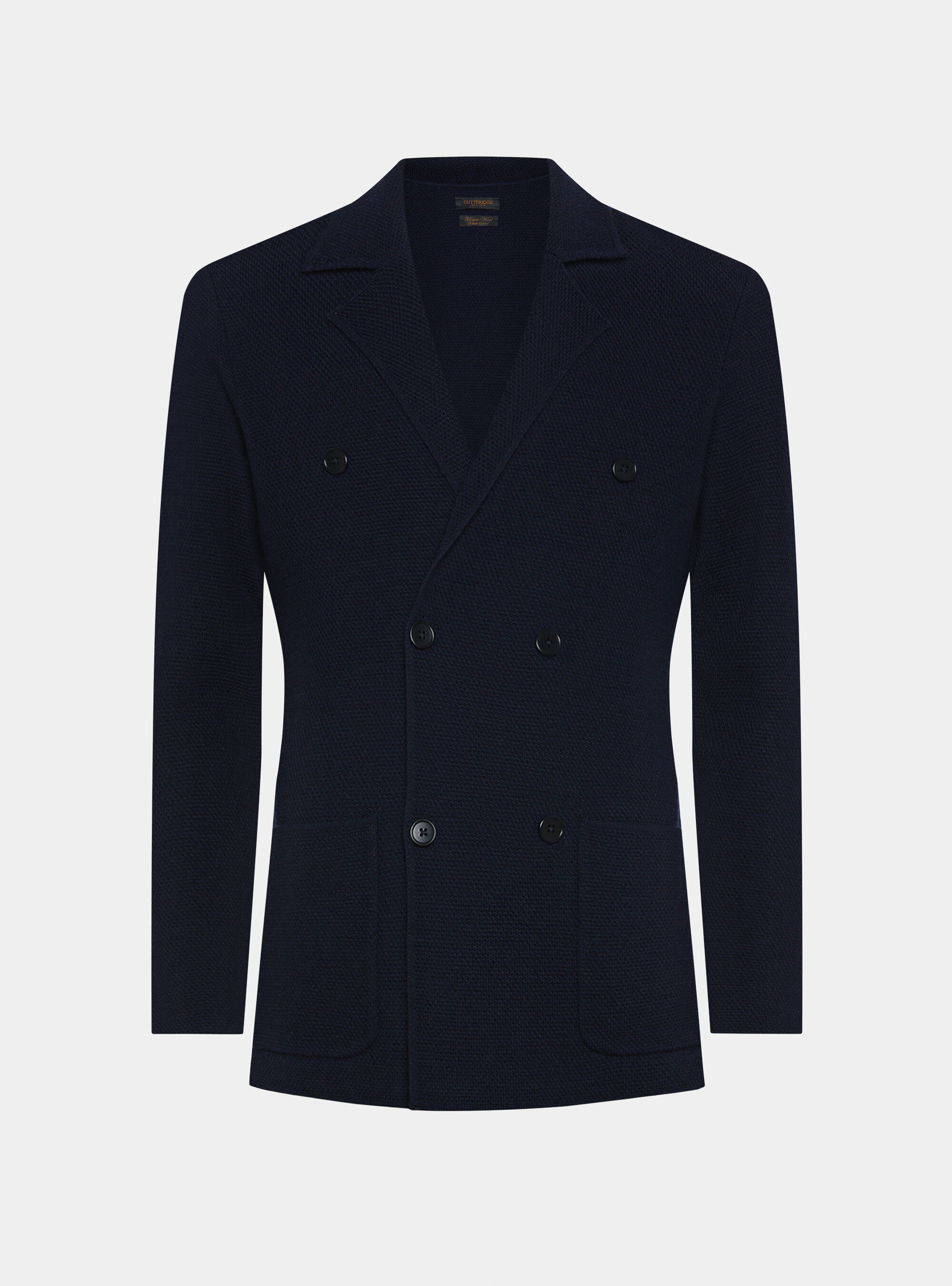 Giacca in maglia doppiopetto in lana merino, BLU NAVY