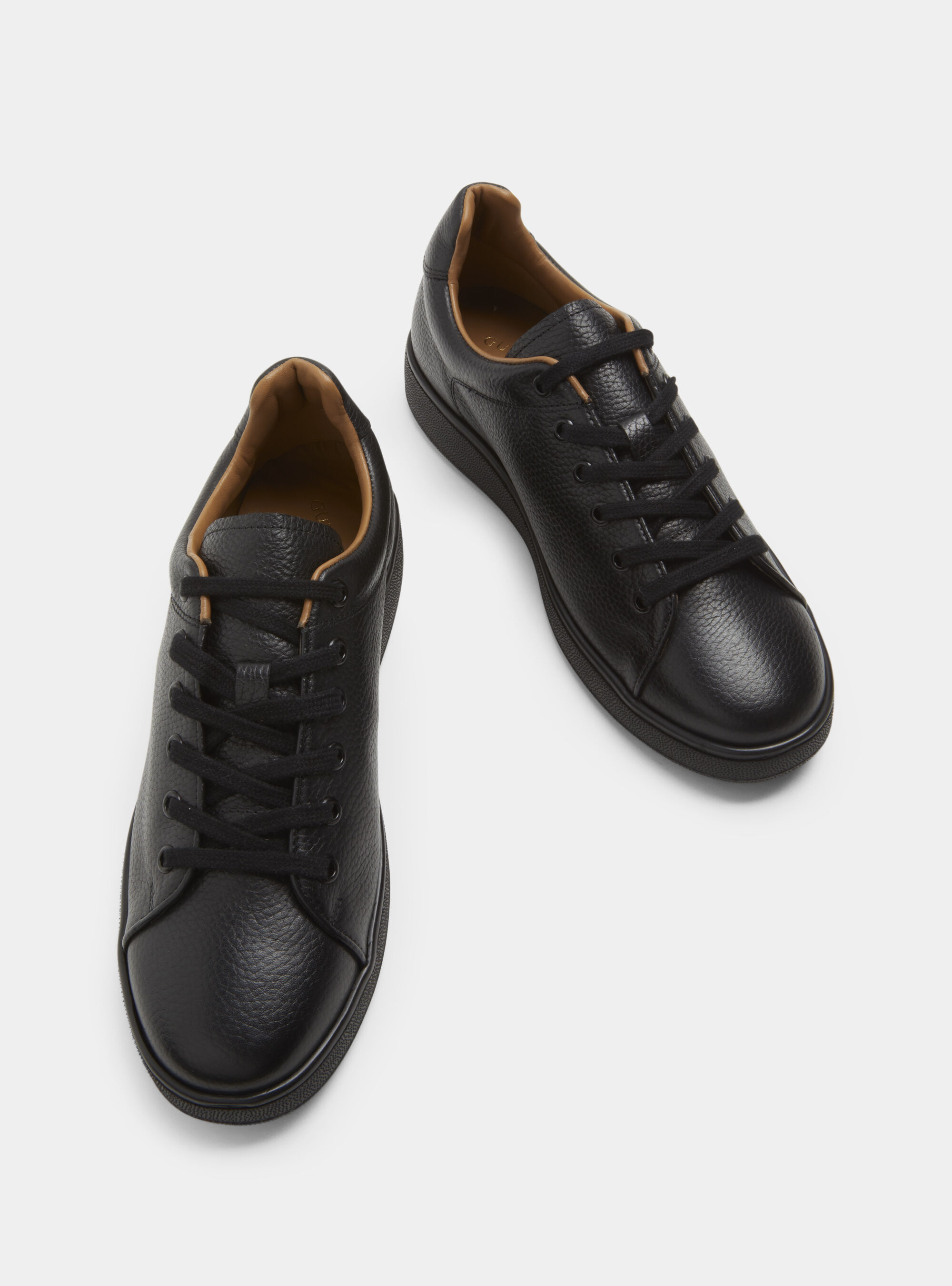 Mens black leather trainer shoes clearance