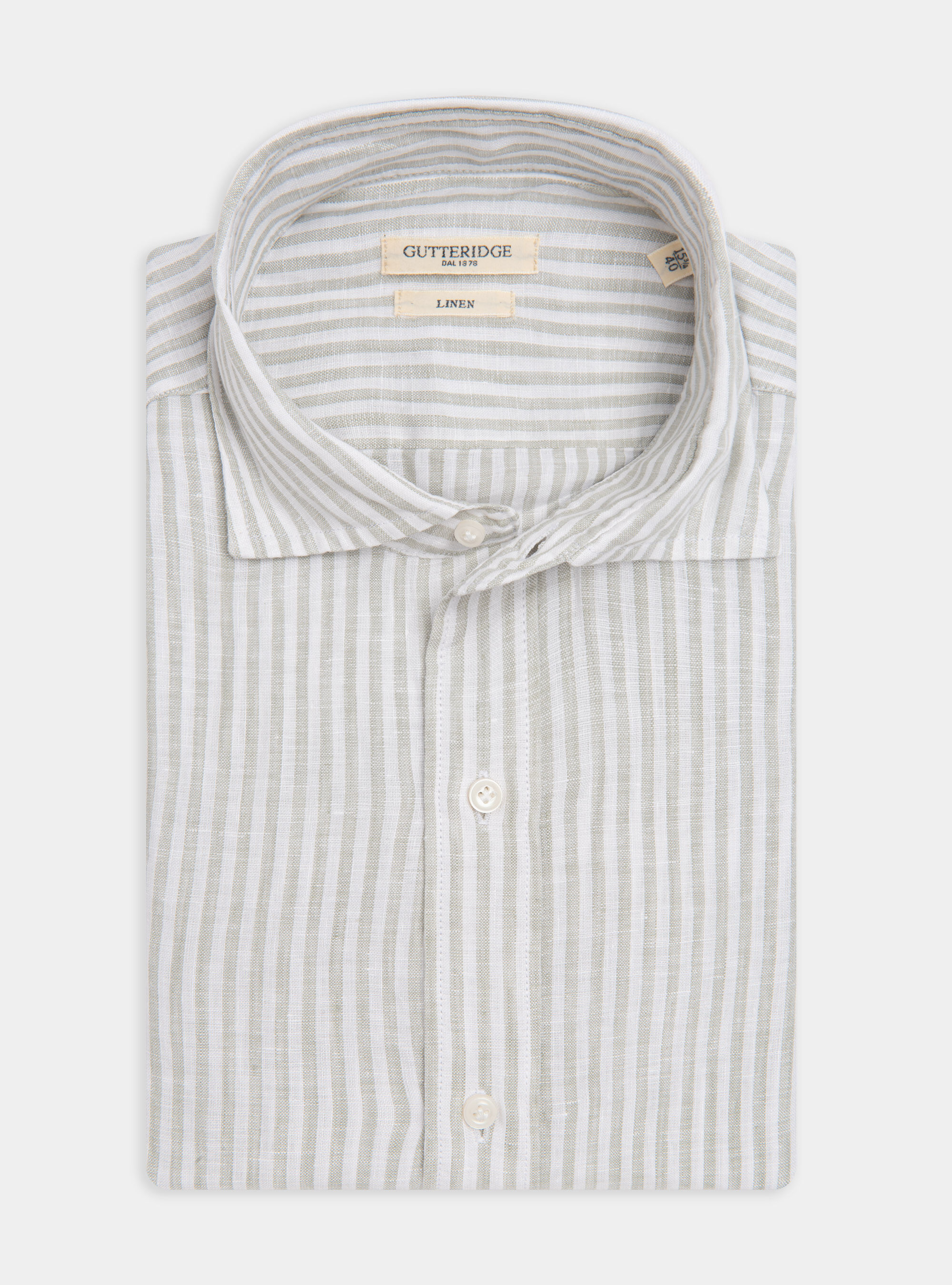 Camicia collo semi francese in puro lino rigato