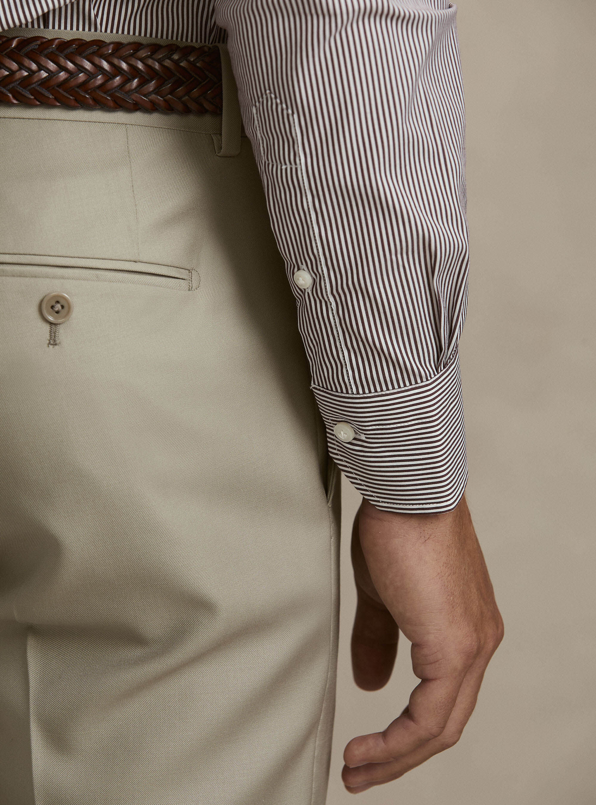 Striped cotton poplin stretch shirt, BROWN