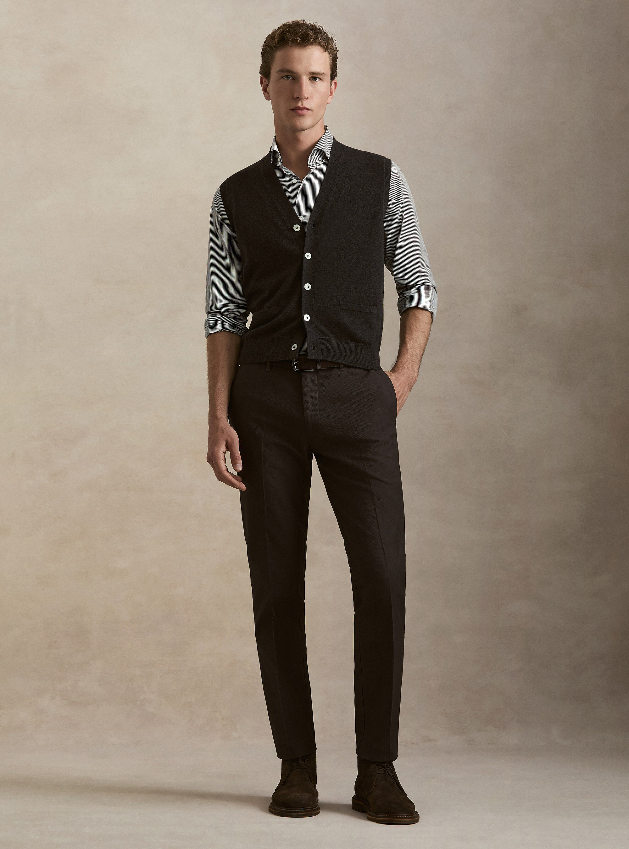 Textured cotton chino trousers