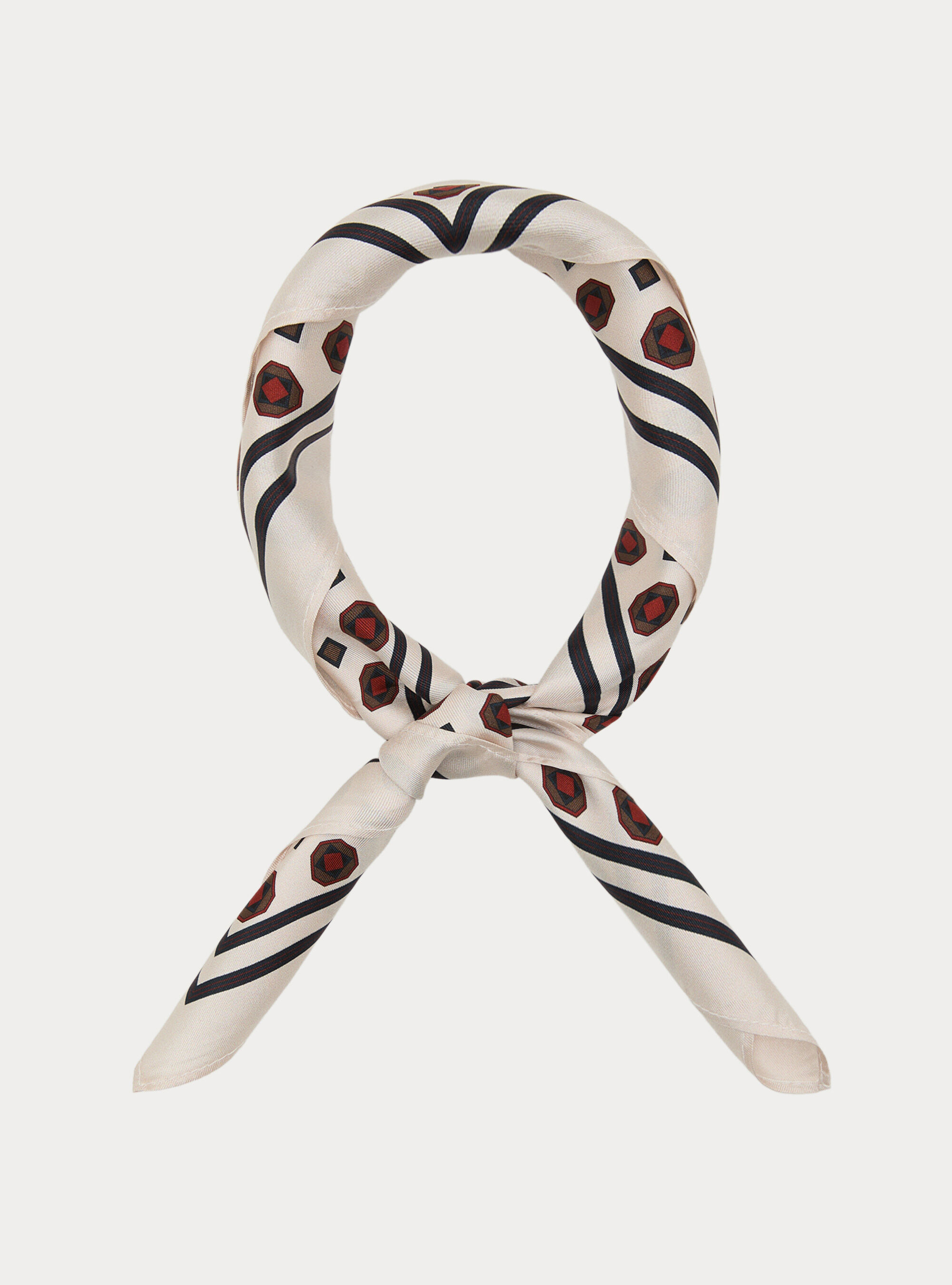 Foulard stampato in seta fantasia geometrica, OFF-WHITE