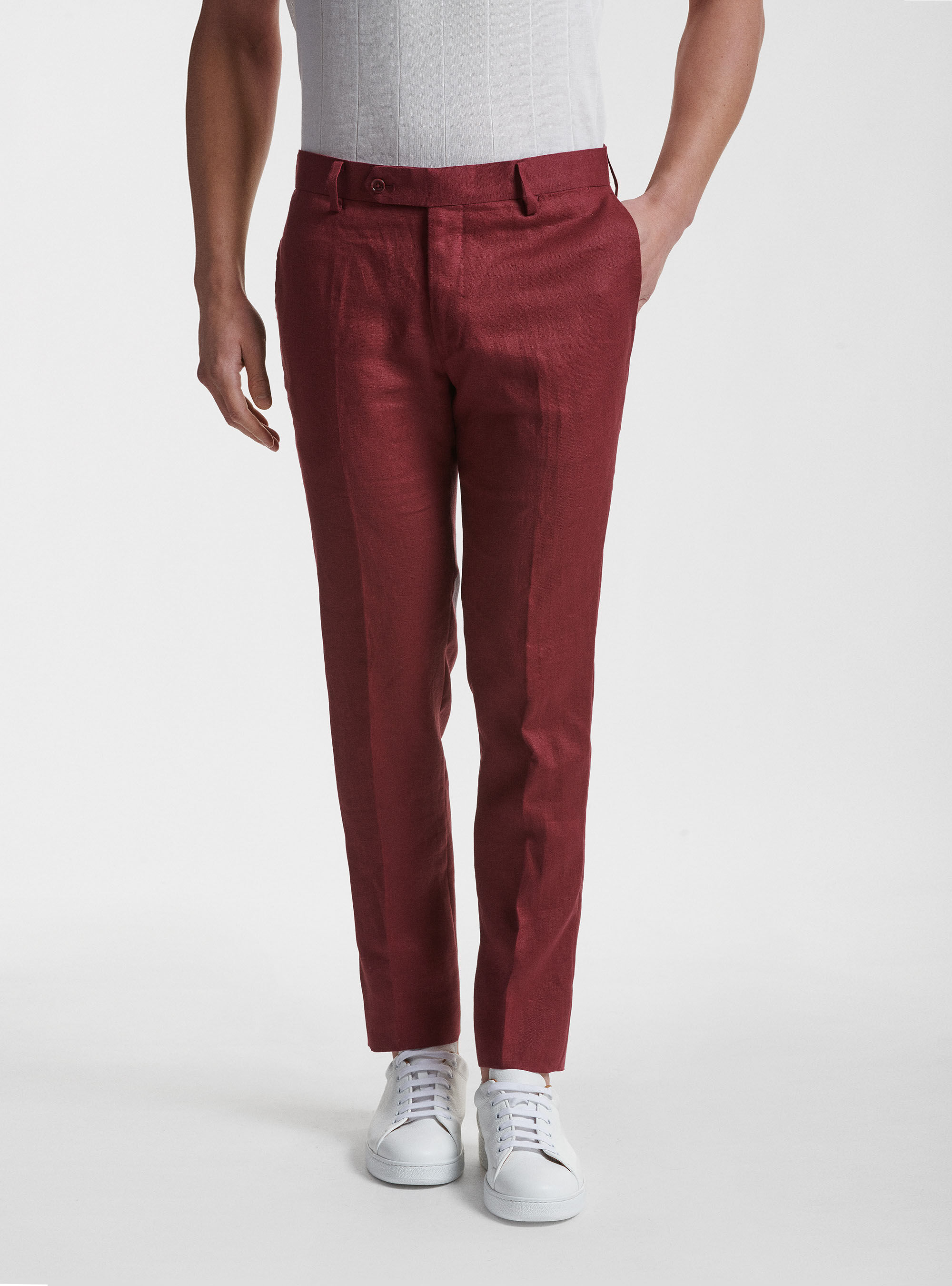 Pantaloni per abito in puro lino, BORDEAUX