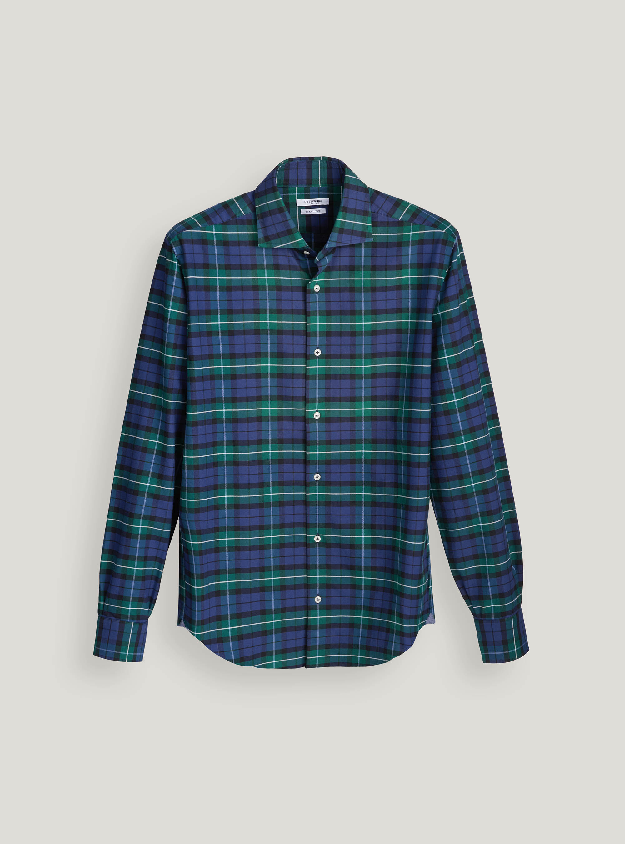 Semi-open collar french collar shirt in tartan cotton, BLUE