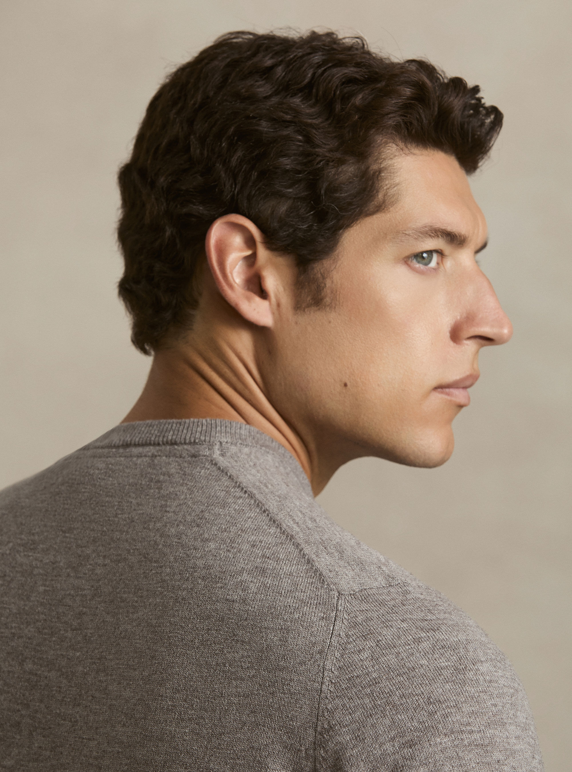 Girocollo in maglia in lana poliammide cashmere, TORTORA 0542C