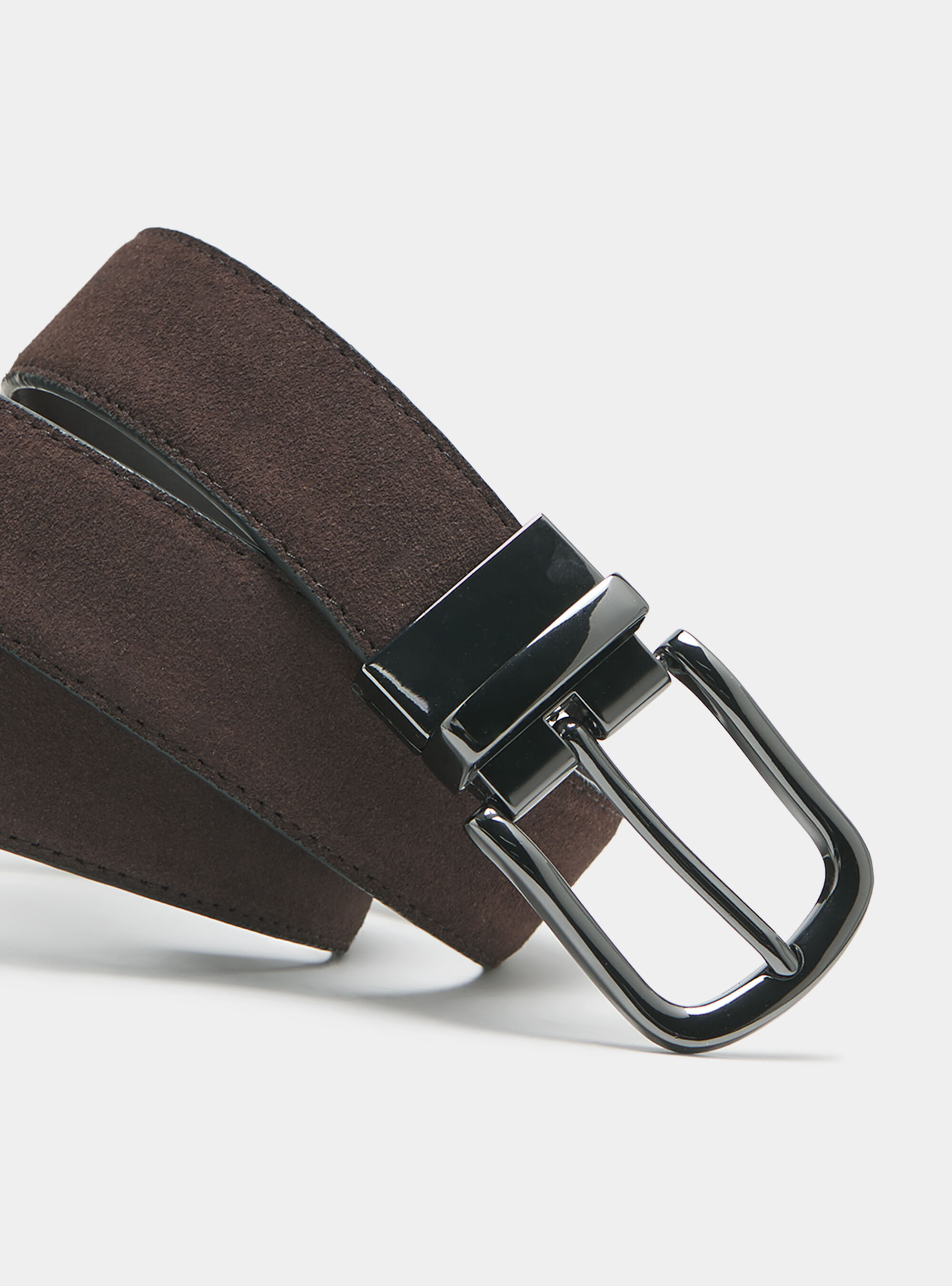 Cintura reversibile in suede, MARRONE