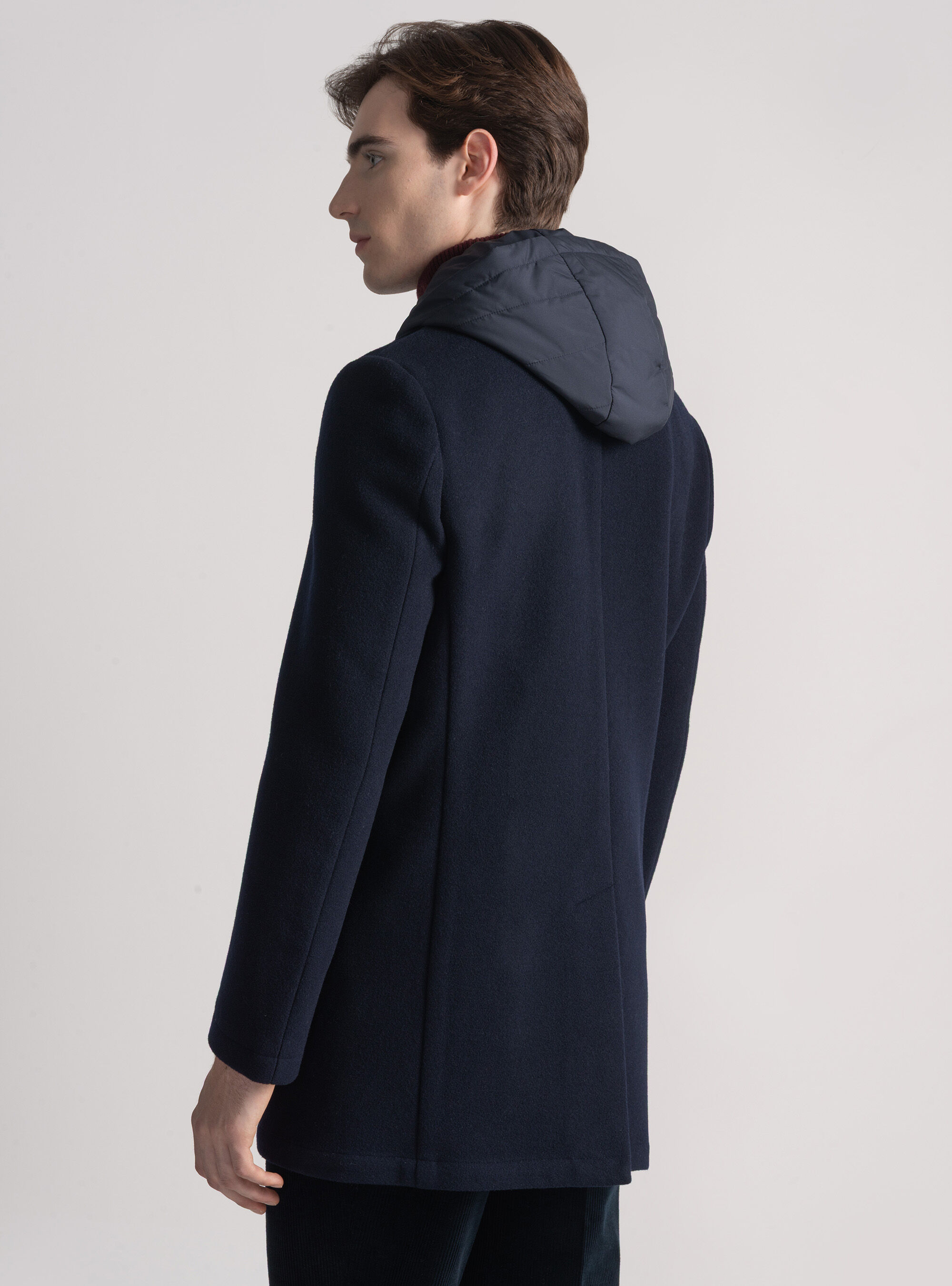 Peacoat en laine m&eacute;lang&eacute;e avec plastron, BLEU MARINE