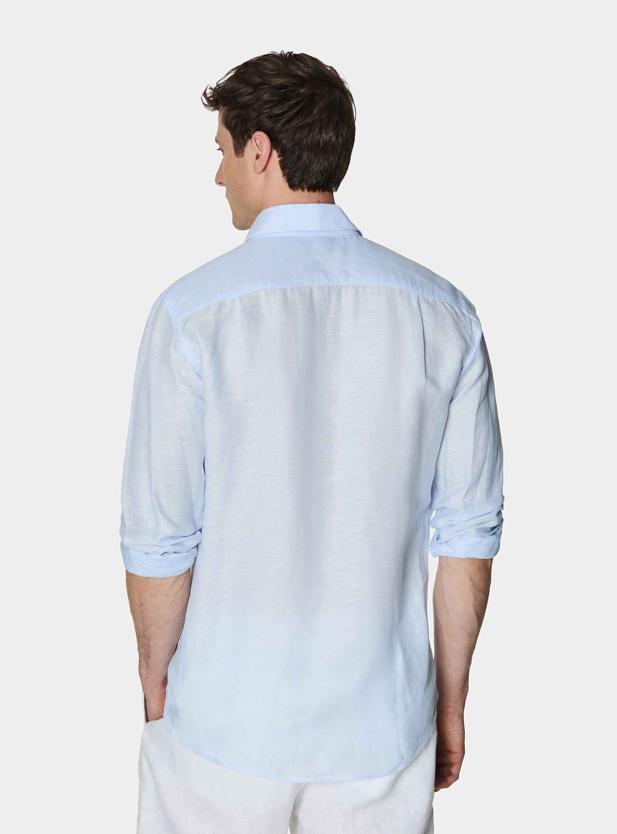 Linen-blend shirt with facing, LIGHT BLUE