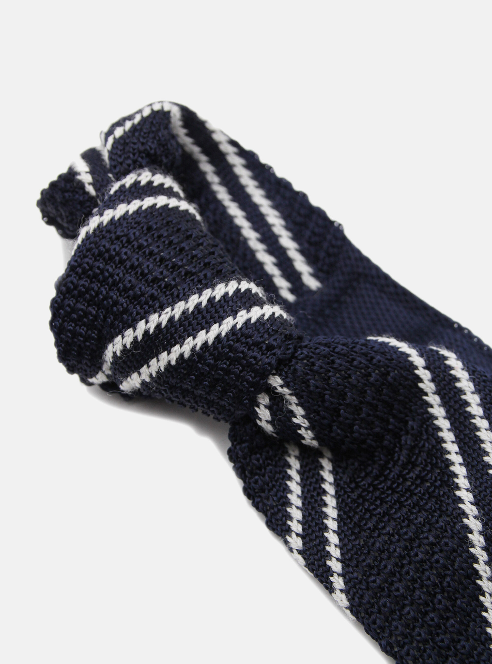 Knitted diagonal stripes tie, NAVY BLUE