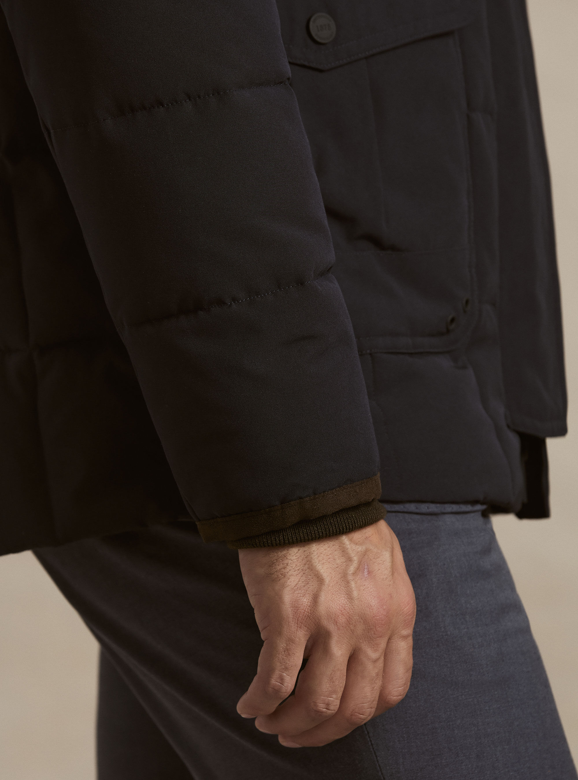Giubbino classico trapuntato con collo camicia, BLU NAVY