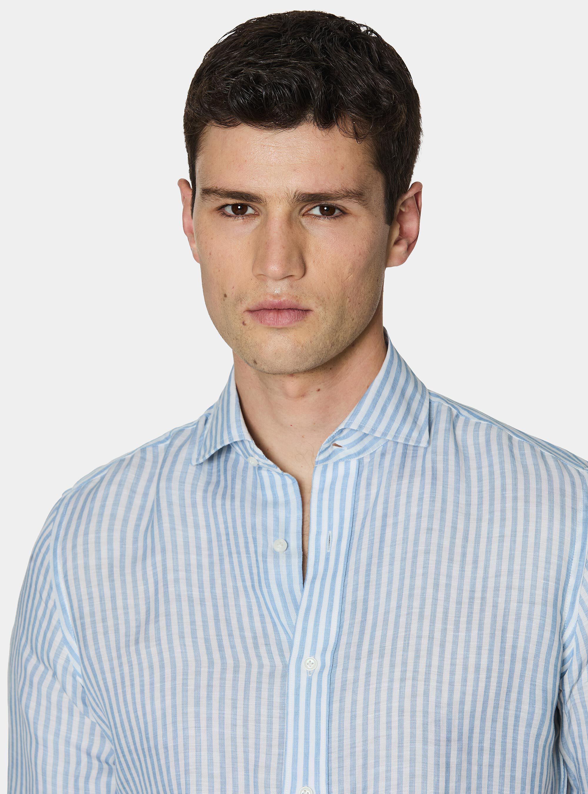 Linen blend striped shirt, LIGHT BLUE