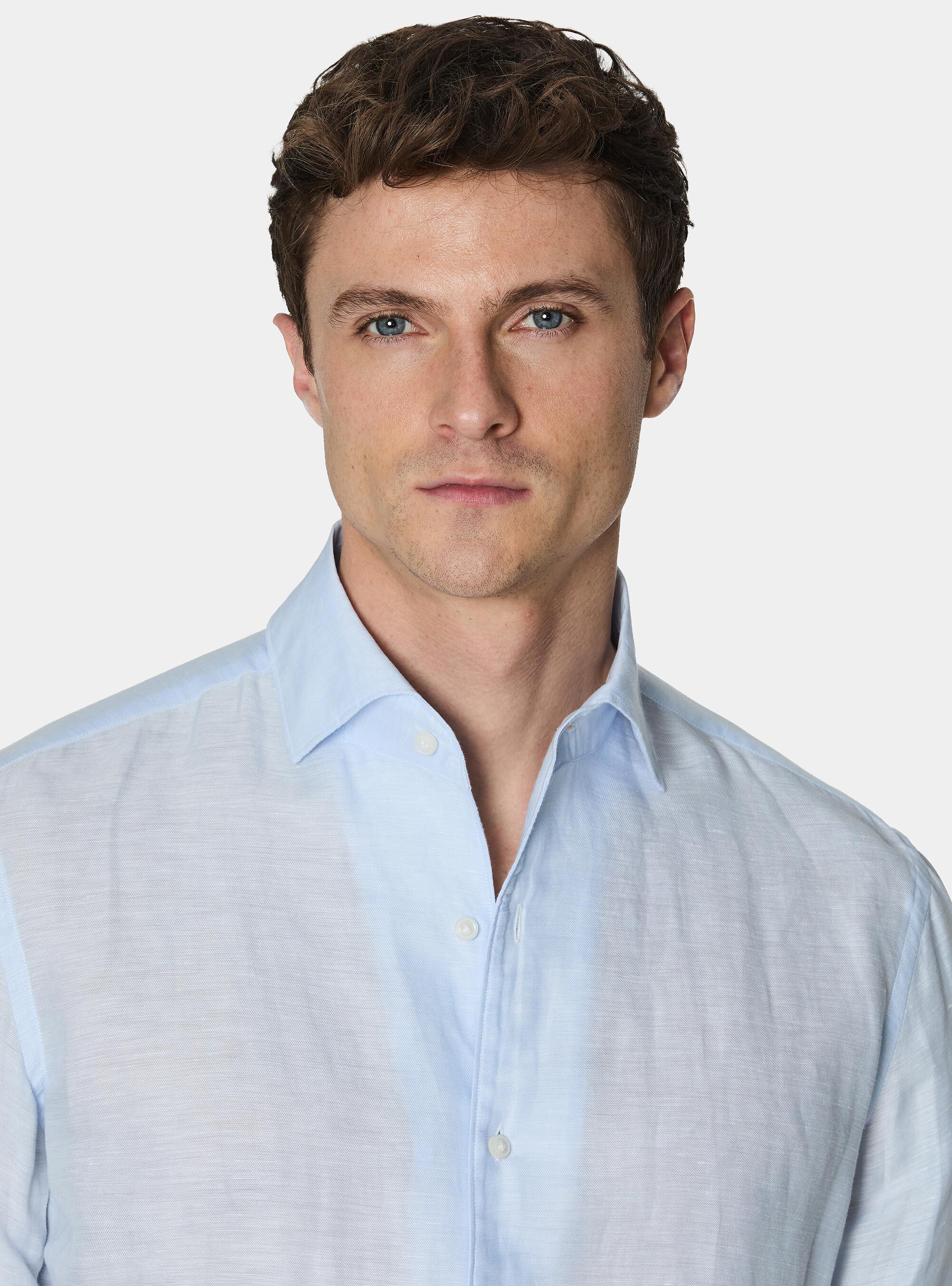 Linen-blend shirt with facing, LIGHT BLUE