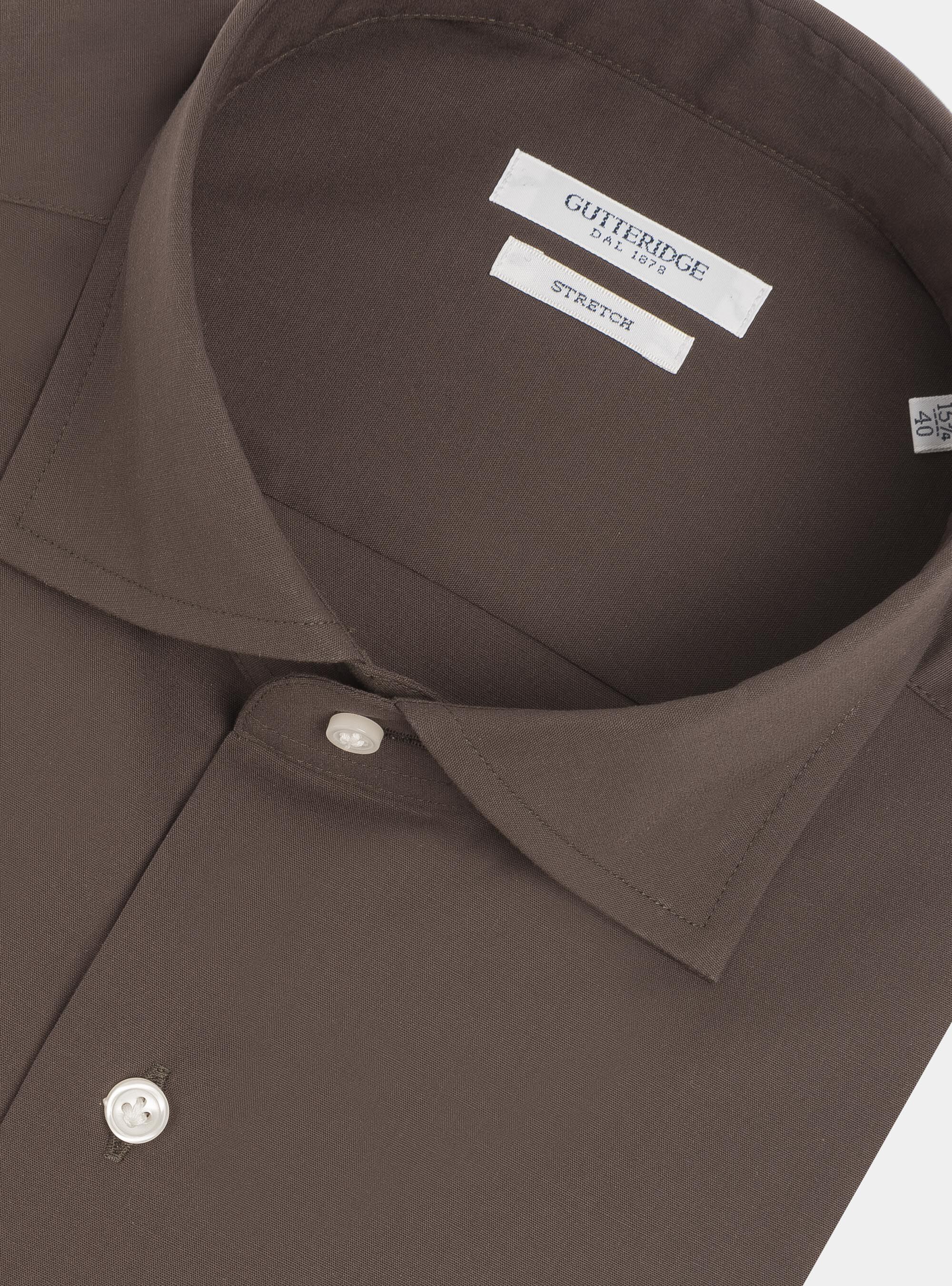 Camicia slim fit in popeline di cotone stretch, MARRONE