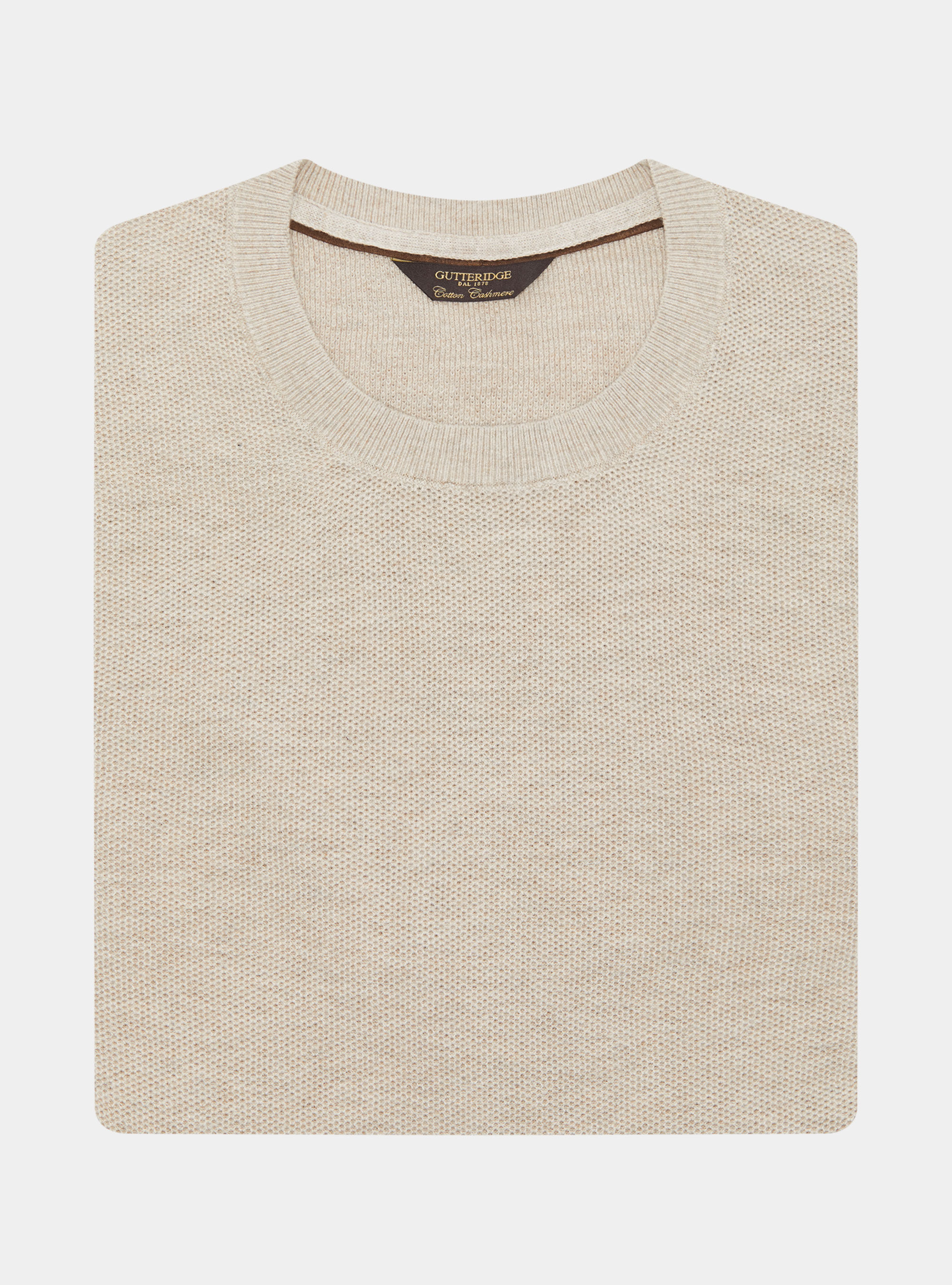 Cotton cashmere honeycomb crew-neck sweater, ECRU