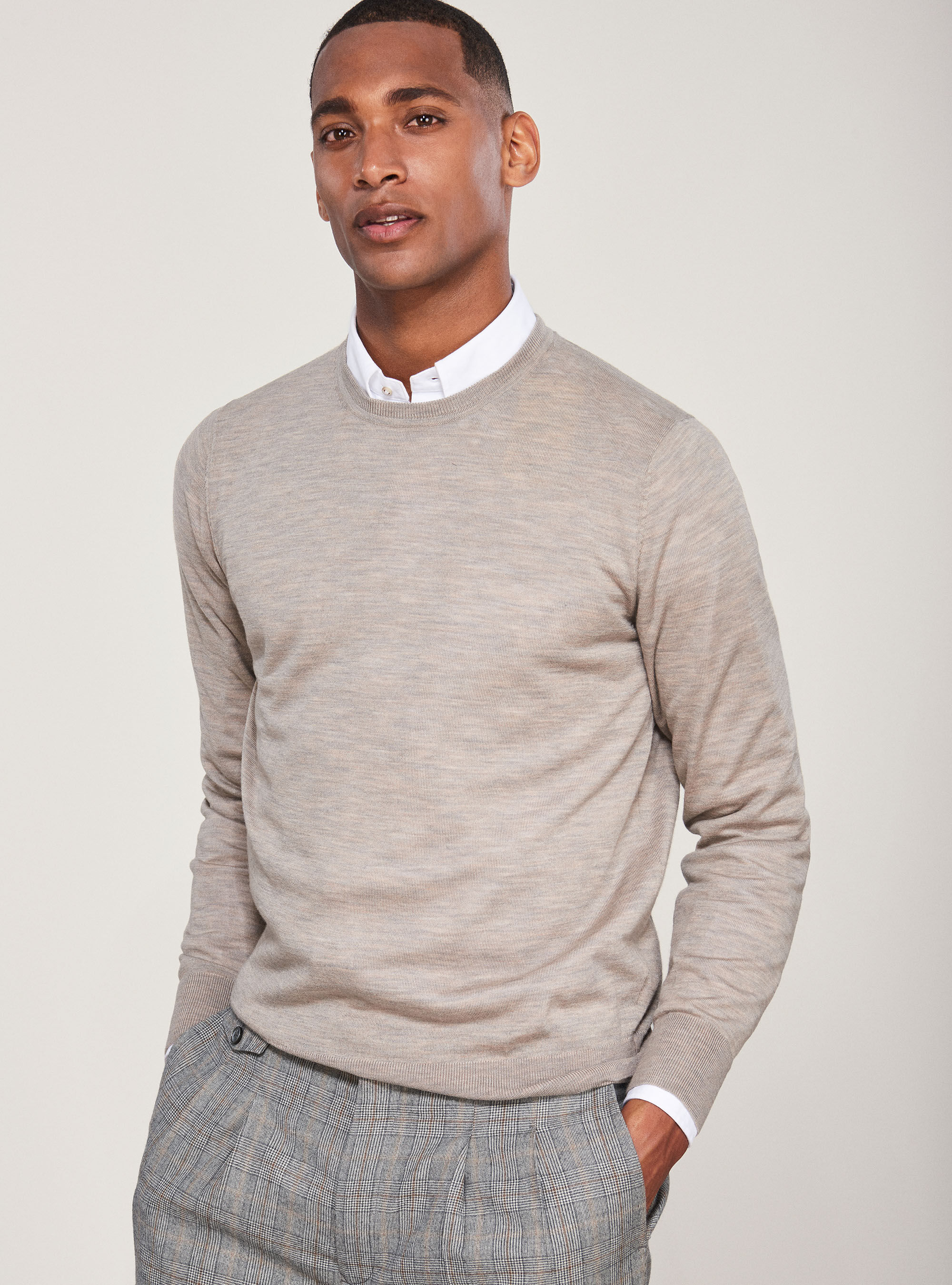 Crew neck sweater in pure extra fine merino wool