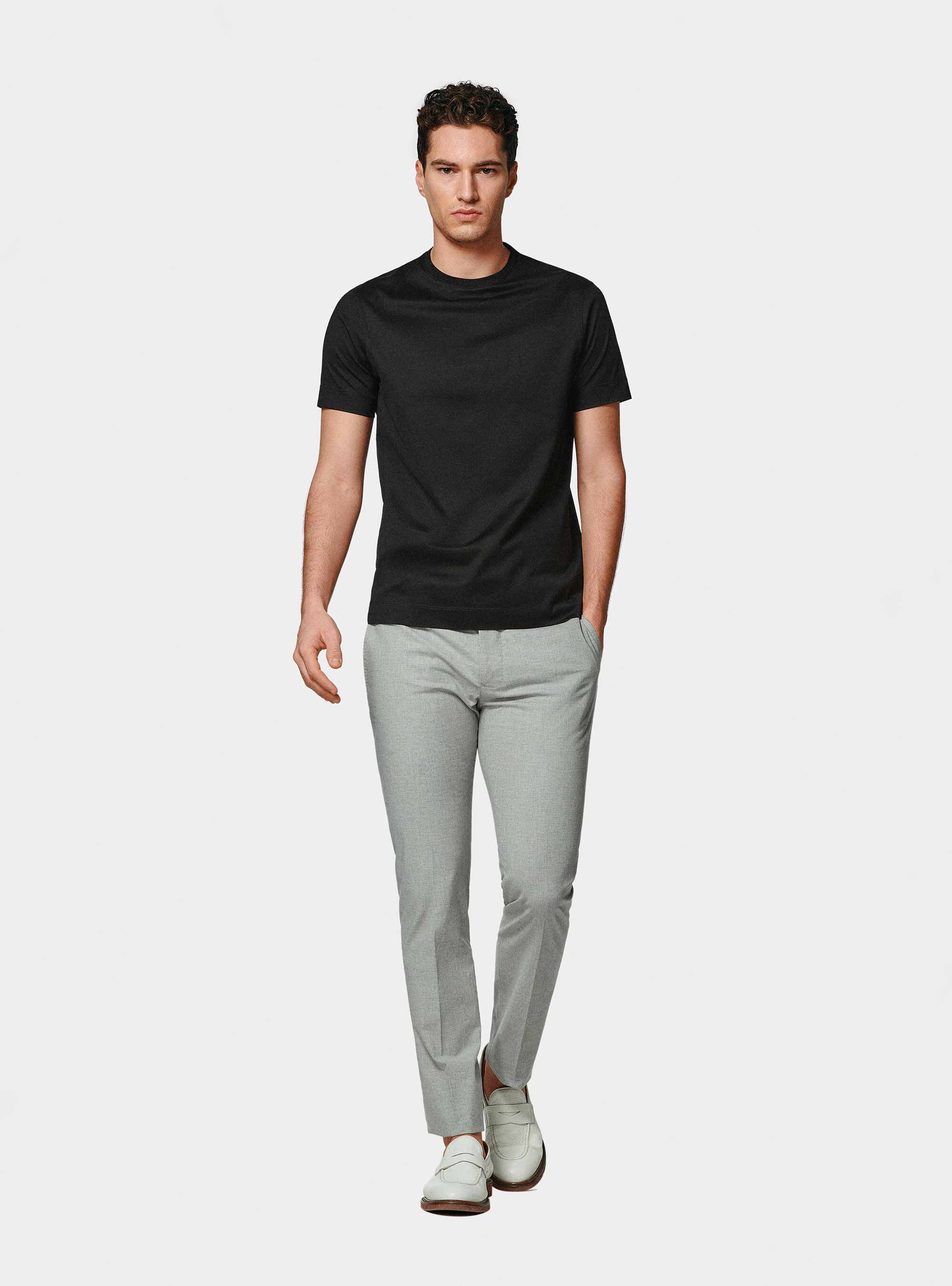 Lisle thread half-sleeved T-shirt, BLACK