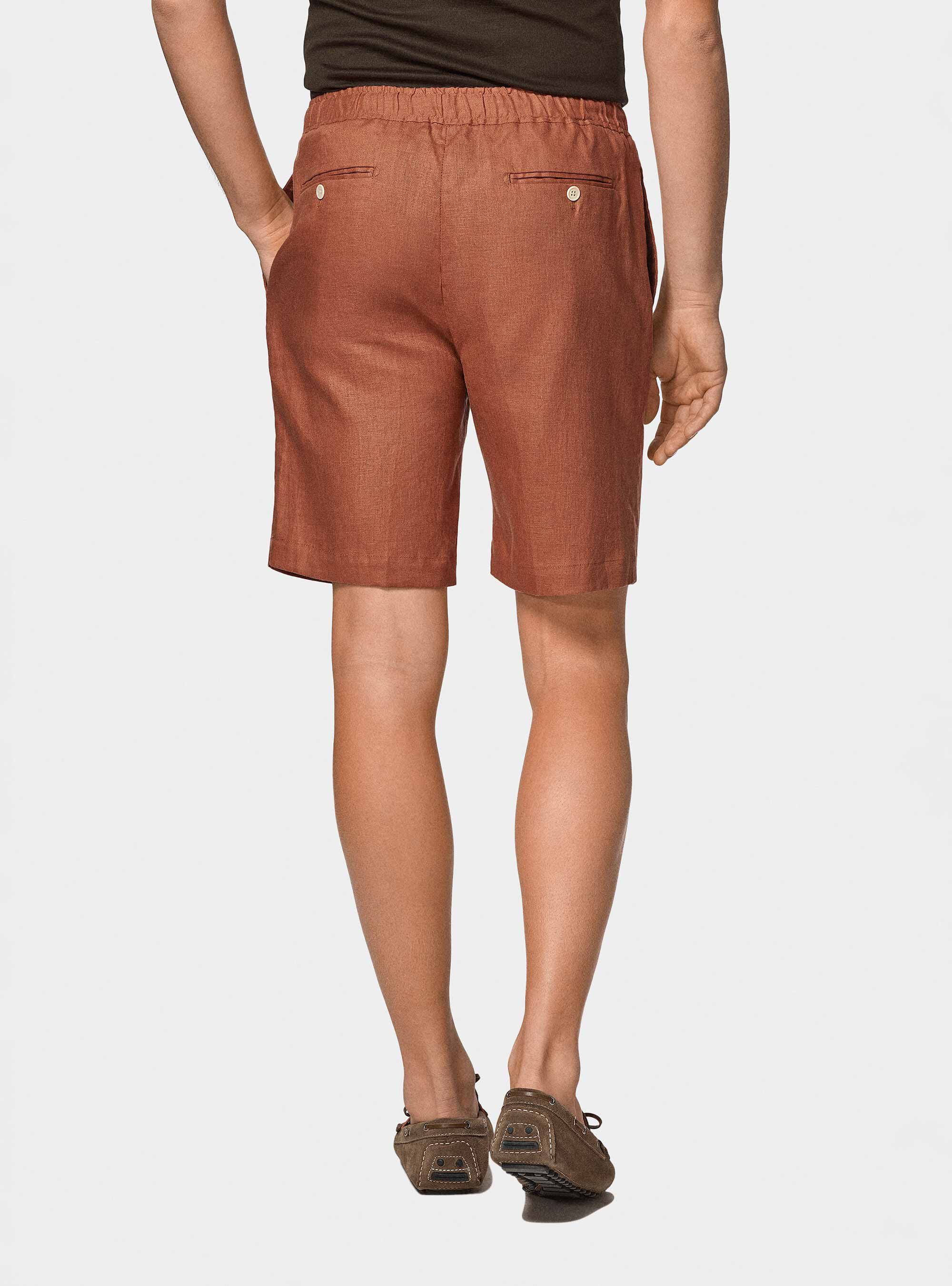 Bermudas de lino puro con banda el&aacute;stica, ROSA SALMONE 0468C