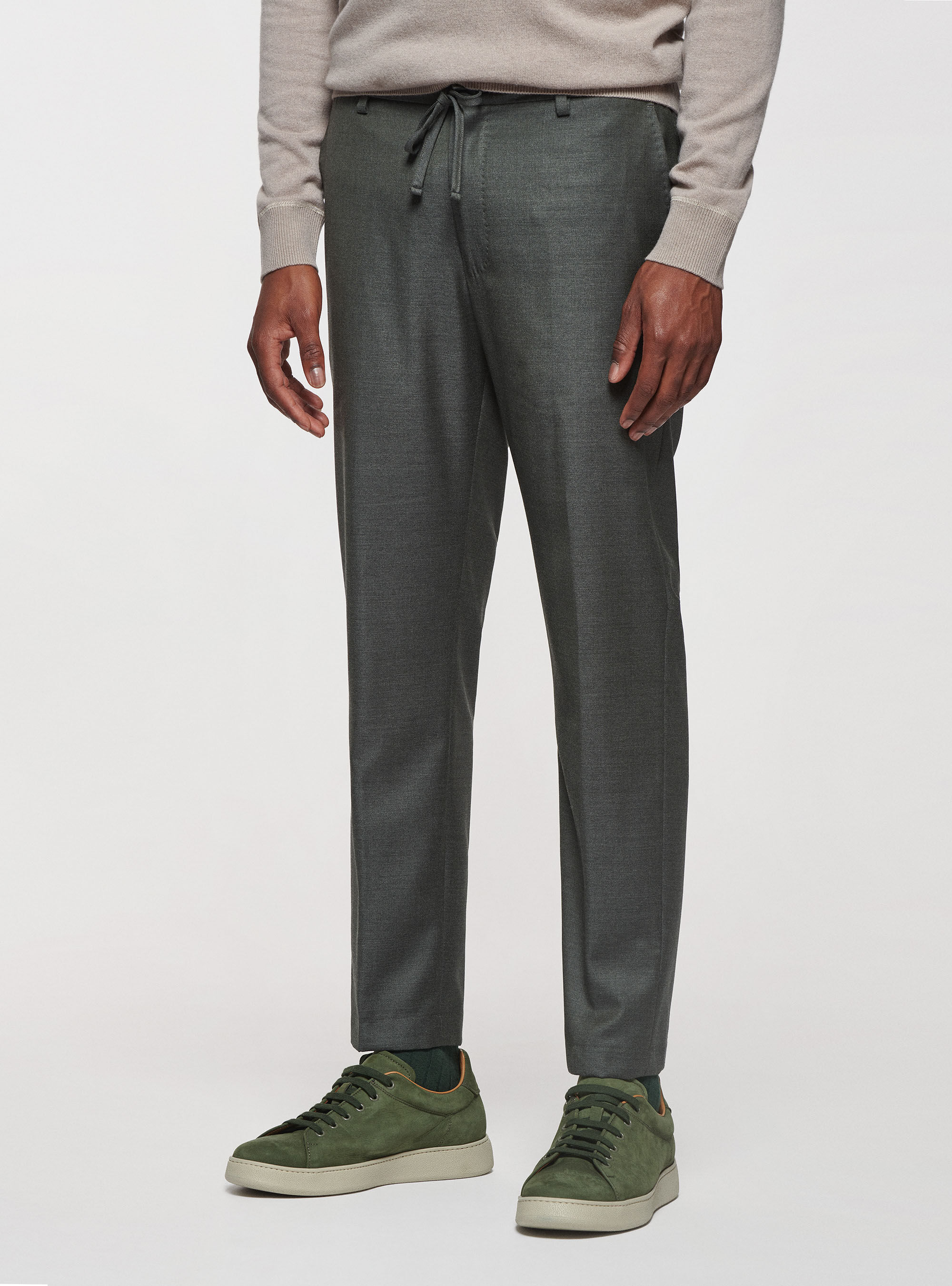 Pure wool drawstring trousers