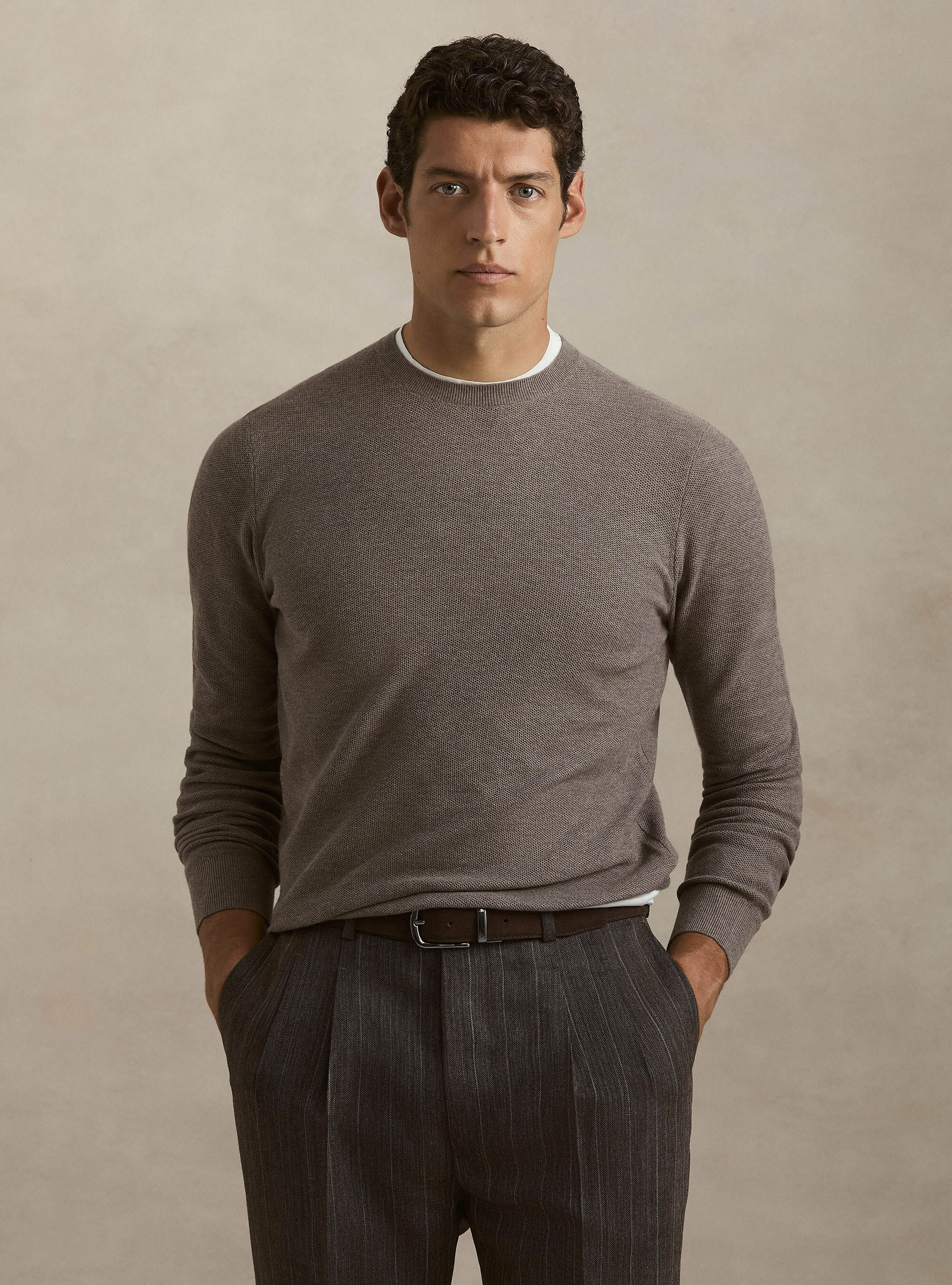 Girocollo in maglia nido d'ape in cotone cashmere