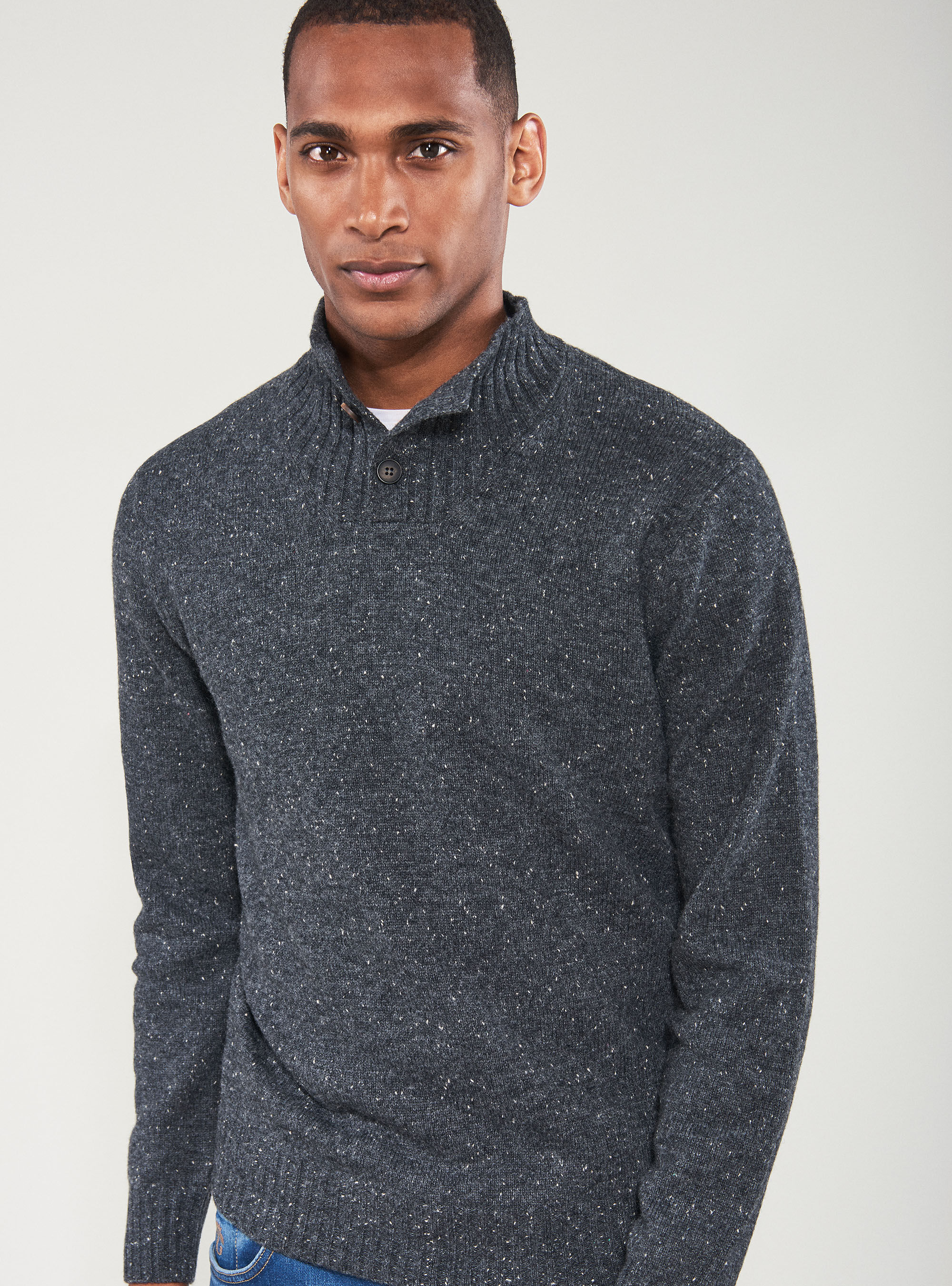 Pull boutonn&eacute; &agrave; demi-cou en laine, GRIS CLAIR M&Atilde; LANG&Atilde;
