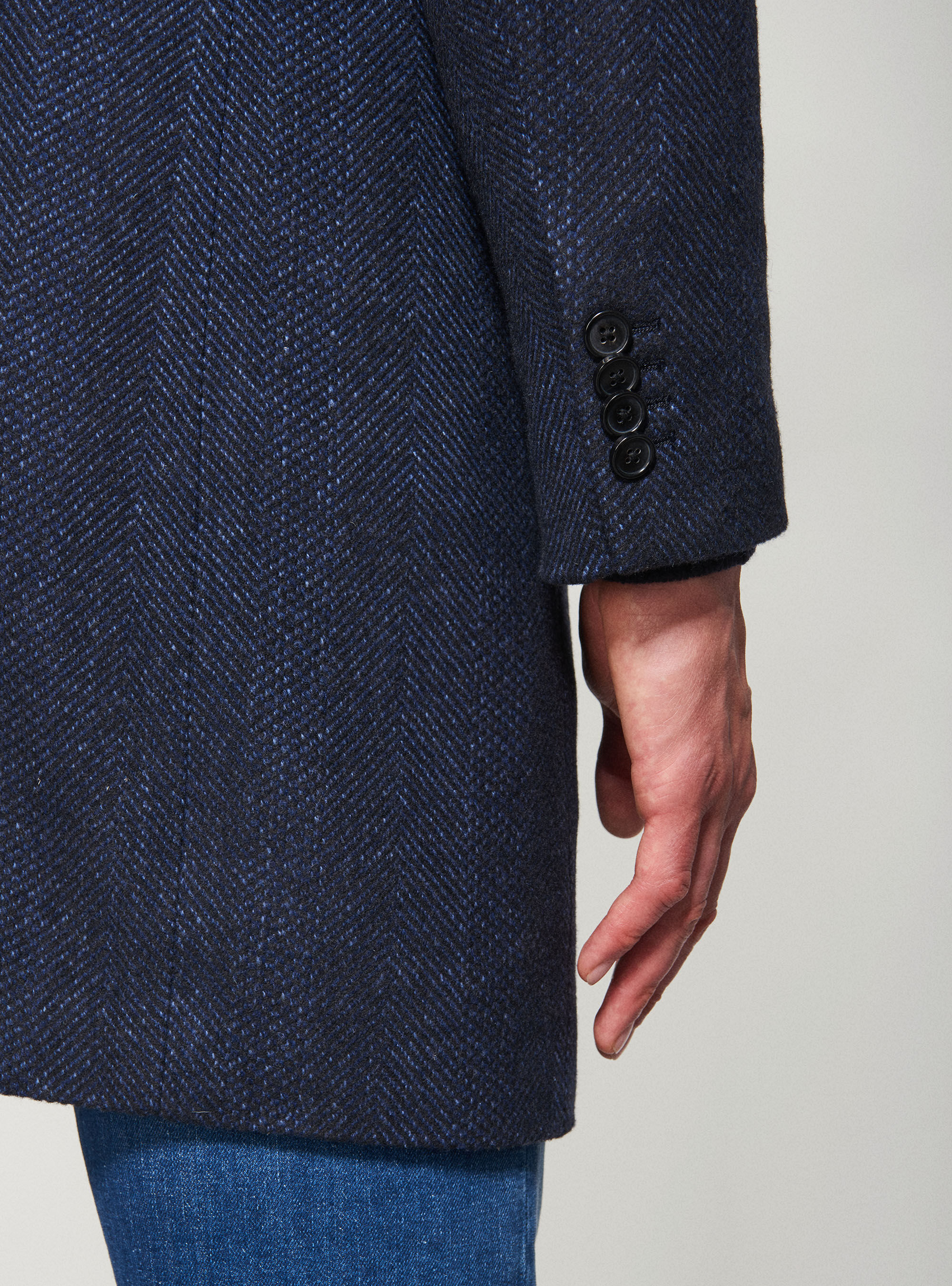 blue herringbone coat
