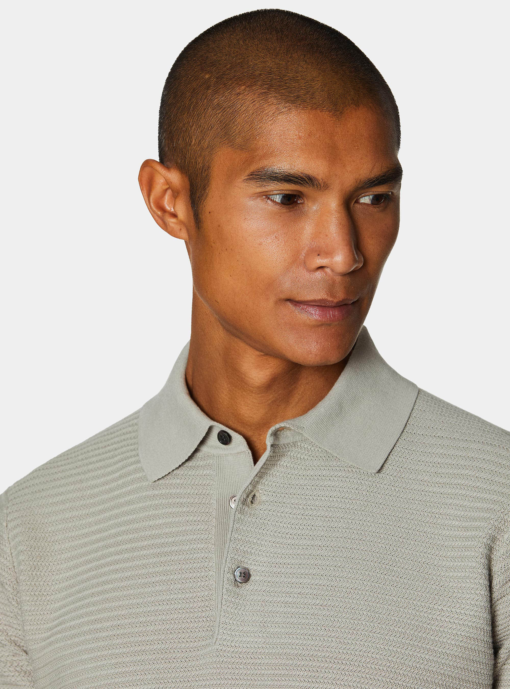 Textured cotton knit polo shirt, SAND