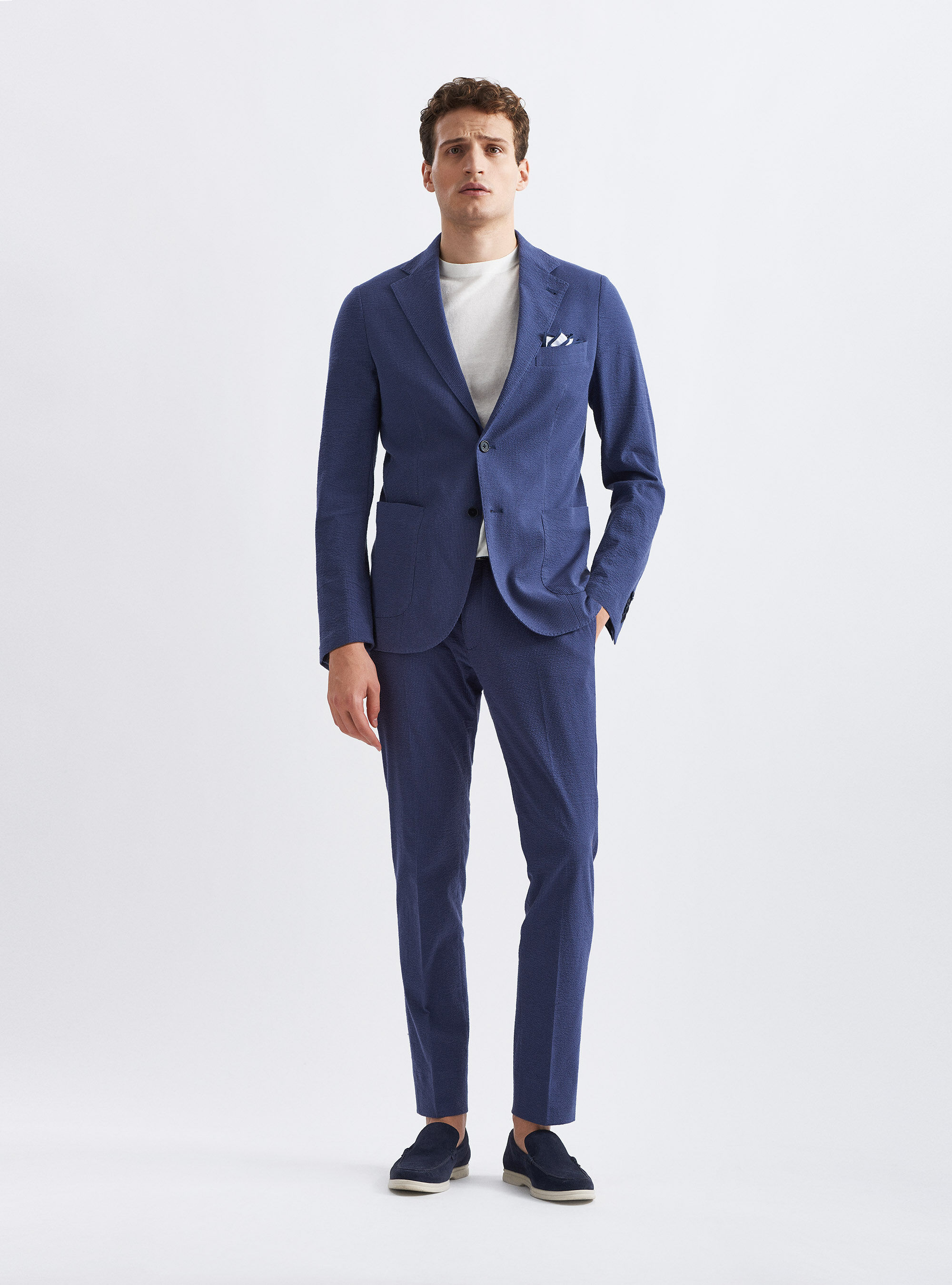 Stretch cotton seersucker suit blazer