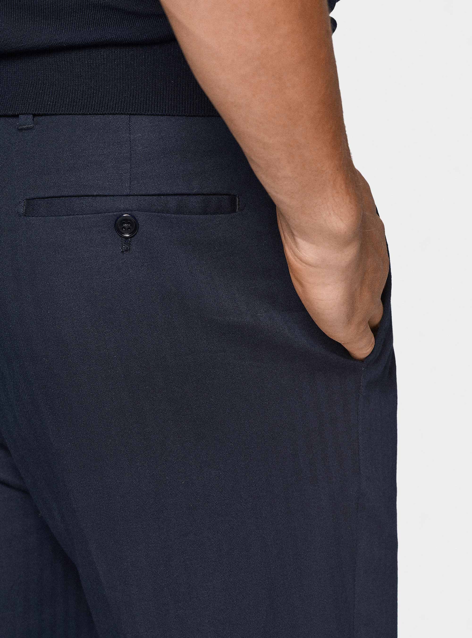 Pantaloni abito doppiopetto in cotone e lino, BLU NAVY