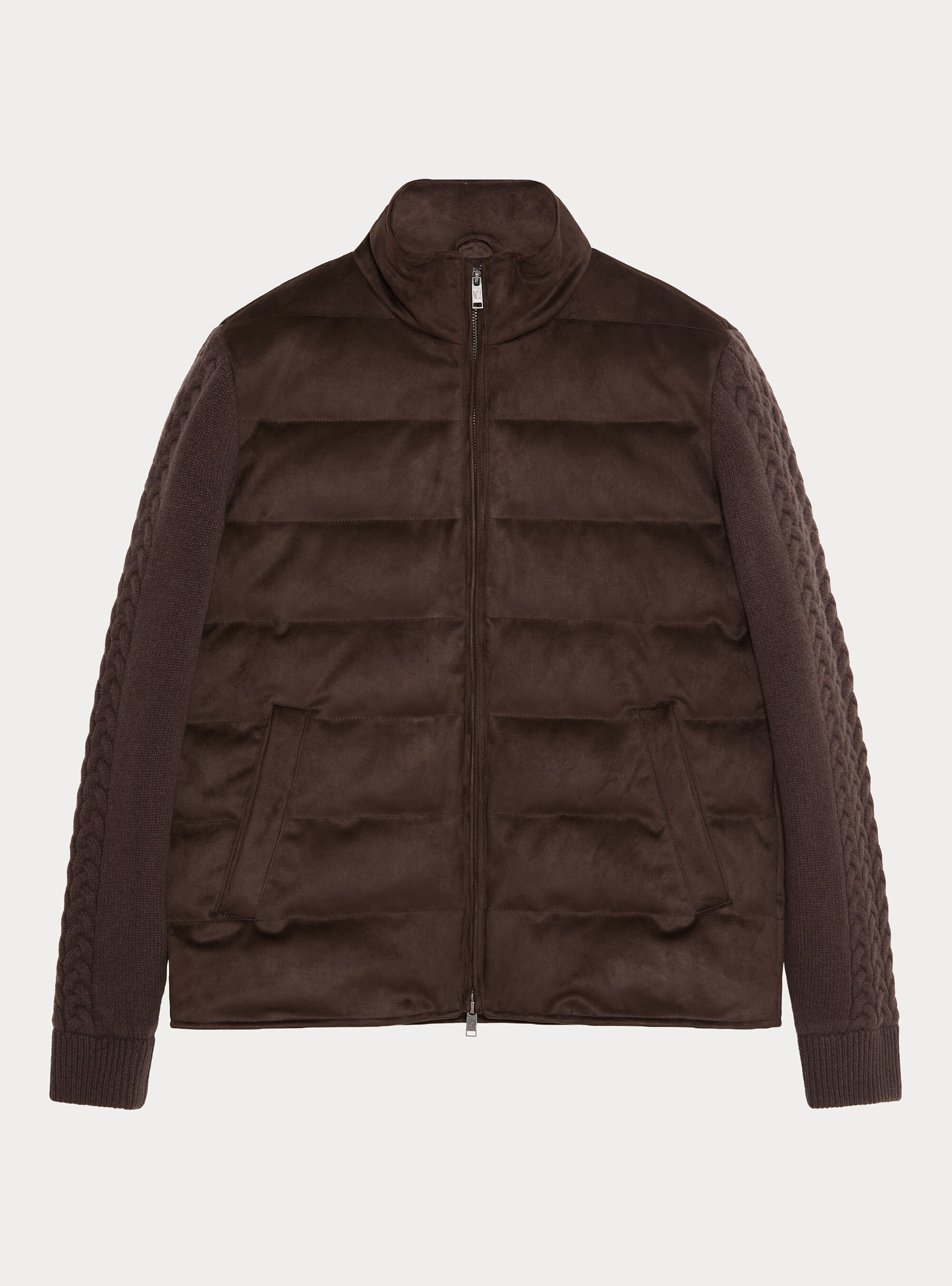 Quilted suede-effect jacket with wool sleeves, MARRONE 0508C