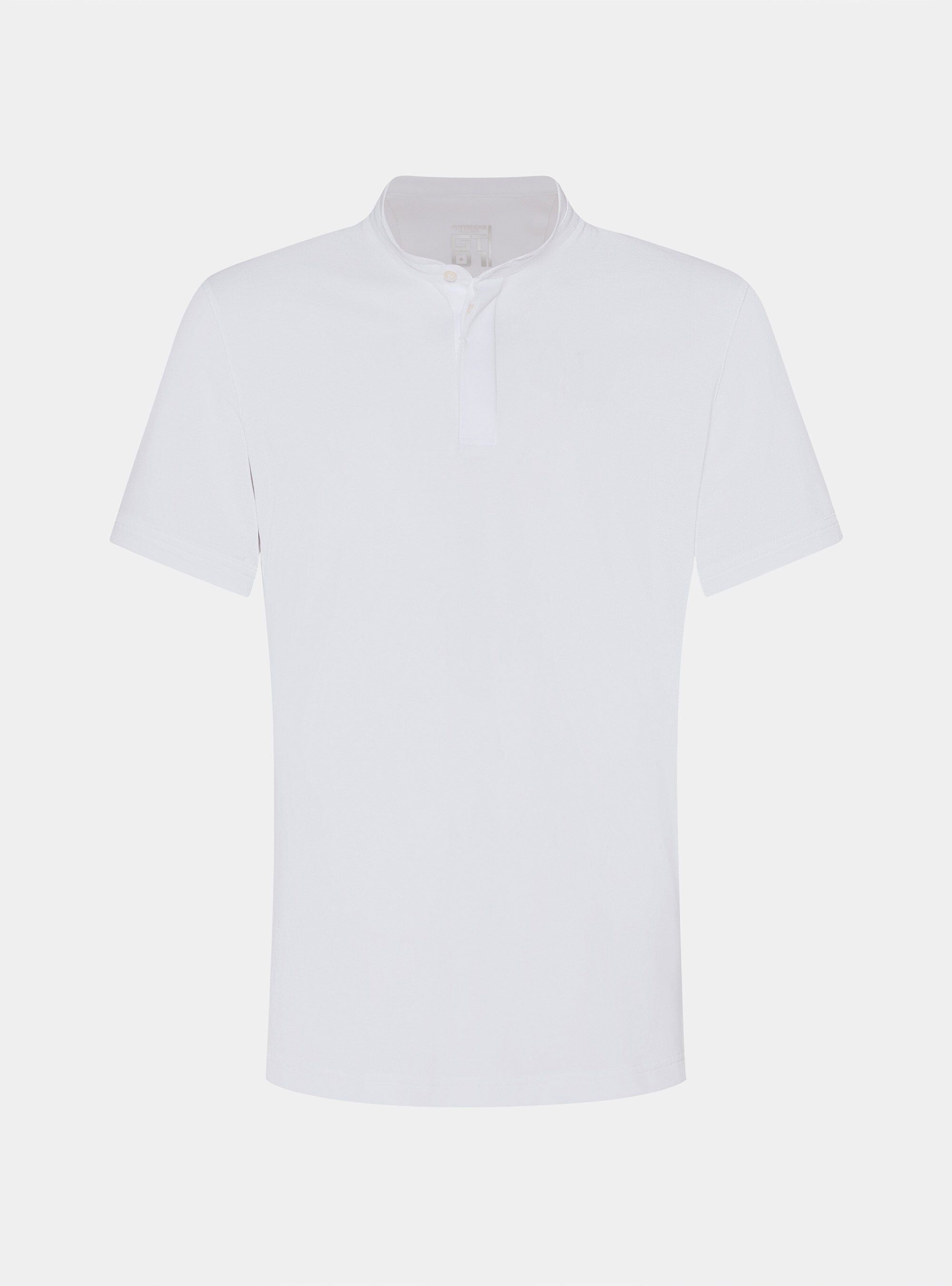 Polo collo coreano in misto cotone stretch, BIANCO
