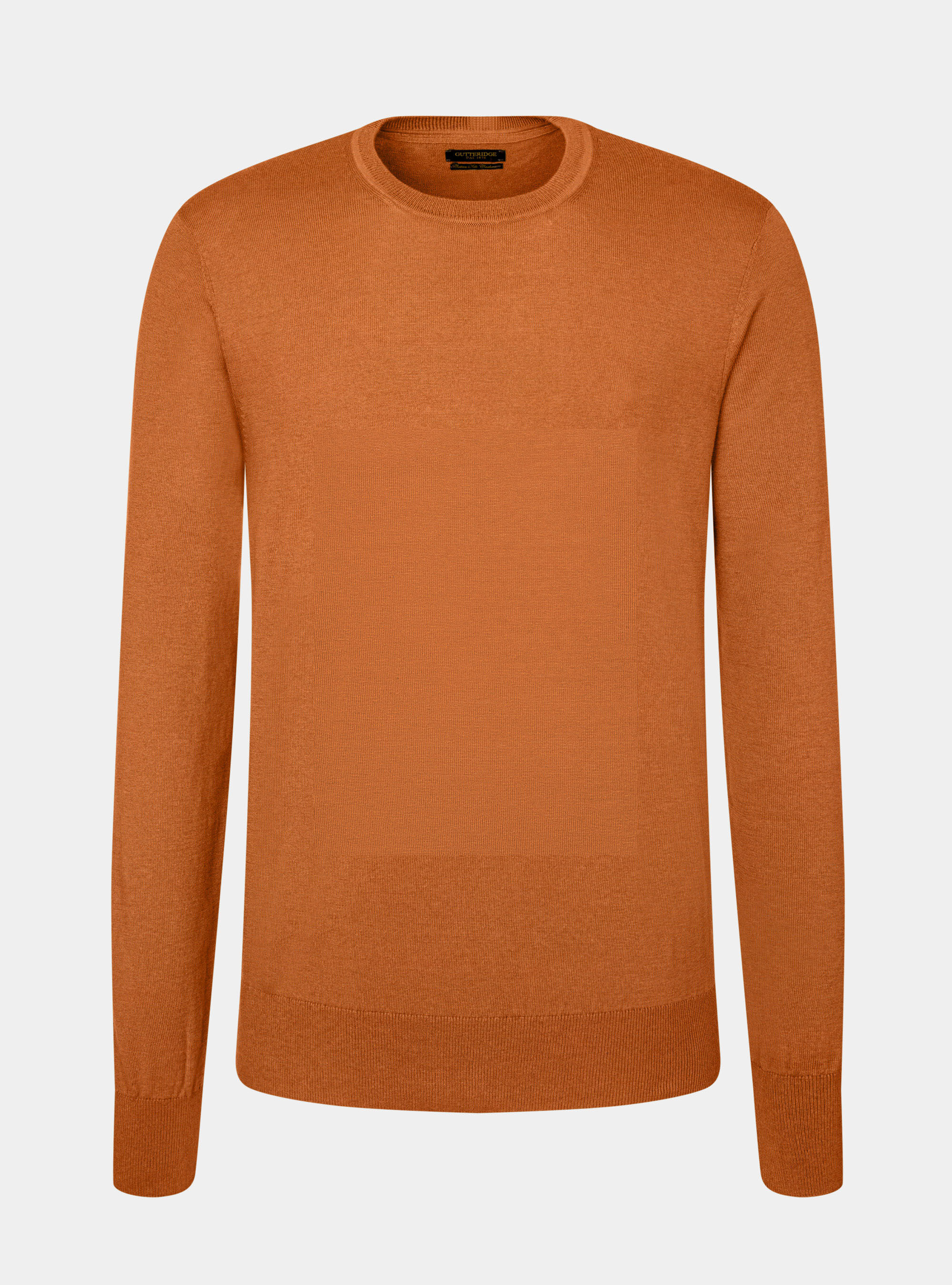 Pull &agrave; col ras du cou en soie et coton, ORANGE