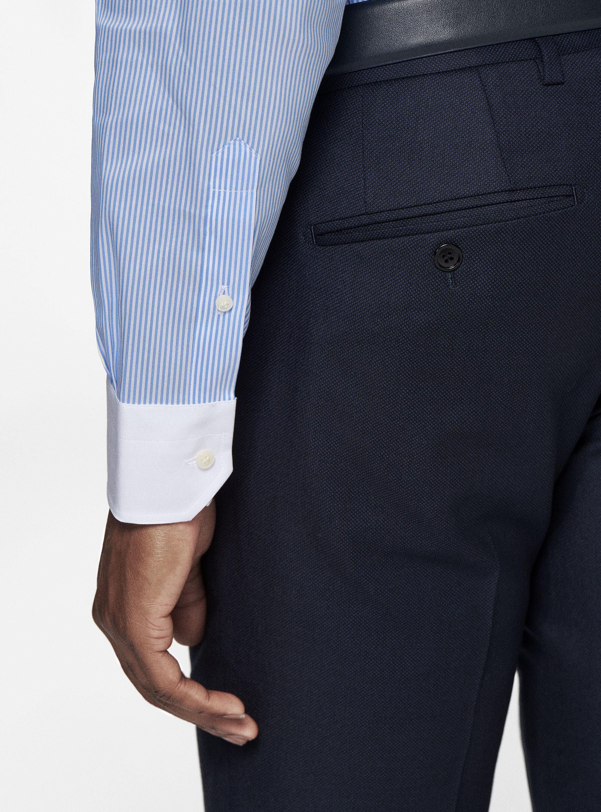 Camicia rigata in popeline stretch con contrasto, AZZURRO